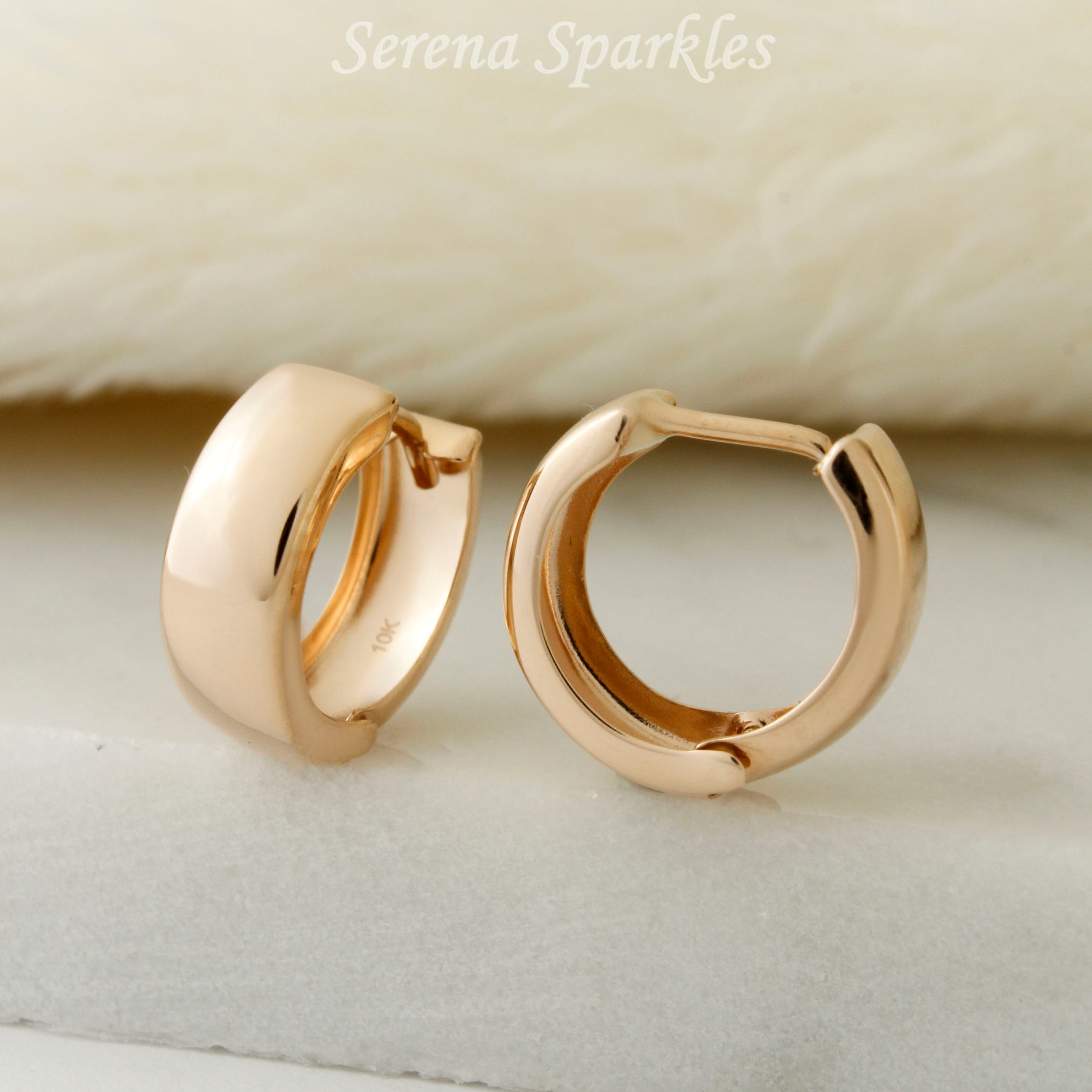 10k Solid Rose Gold Huggie Hoop Earrings - Serena Sparkles