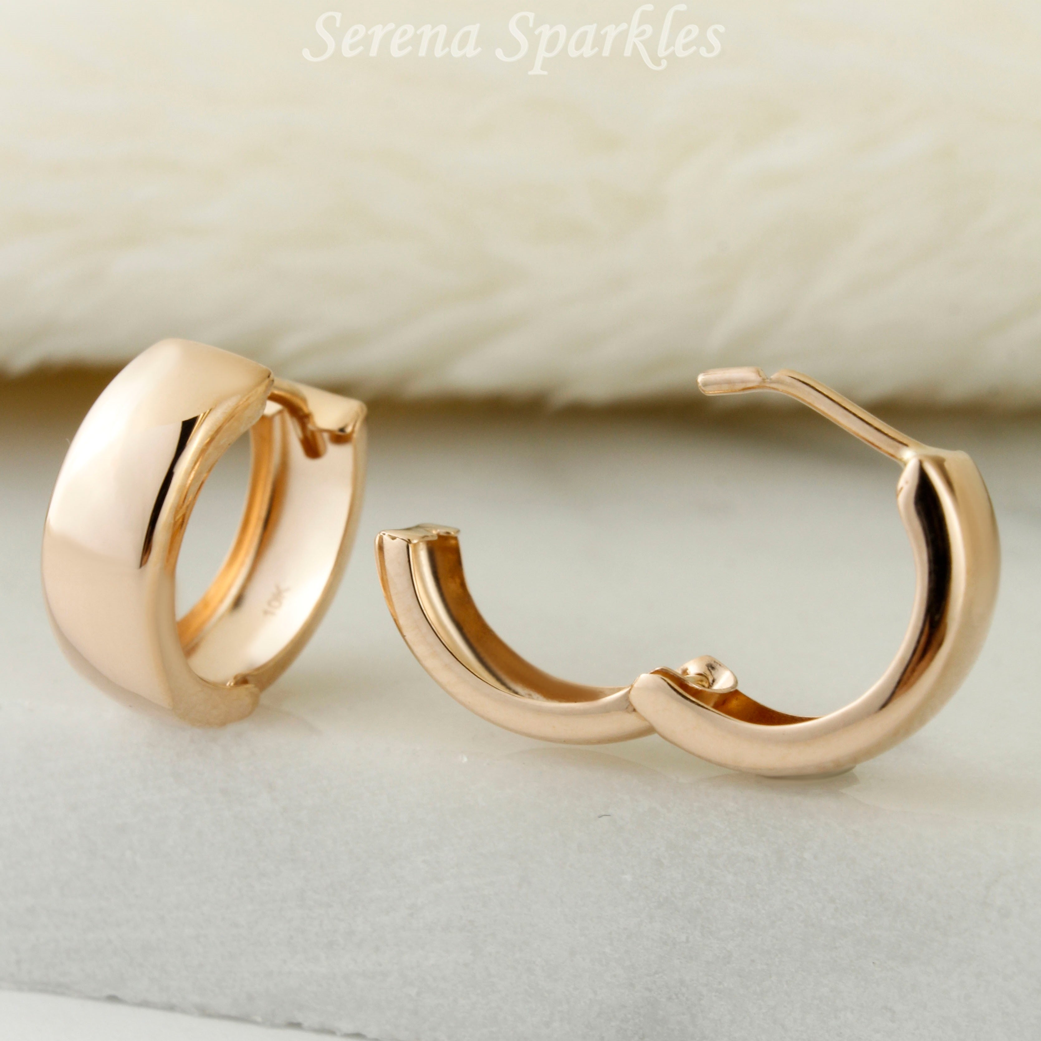 10k Solid Rose Gold Huggie Hoop Earrings - Serena Sparkles