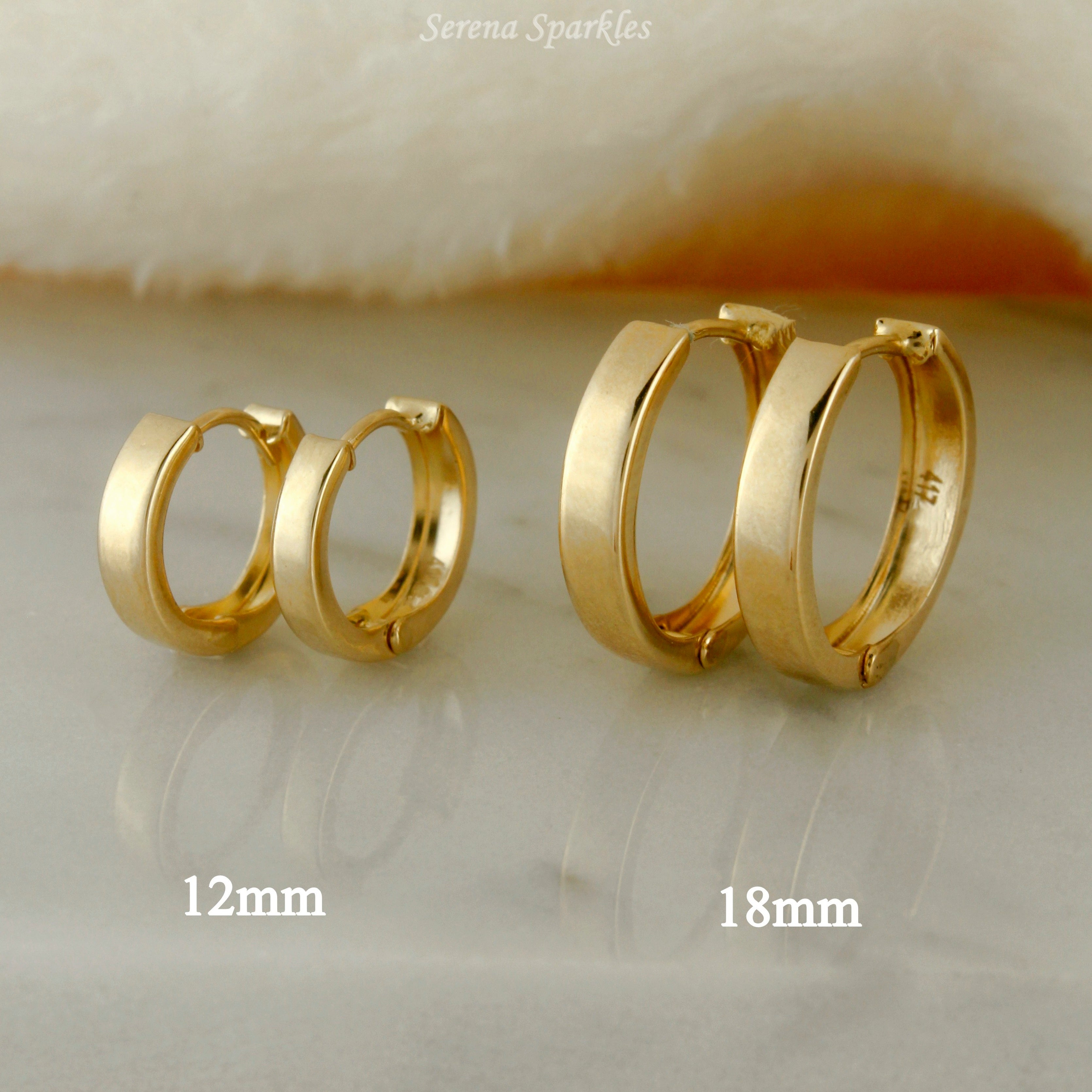 10k Solid Gold Plain Huggie Earrings - Serena Sparkles