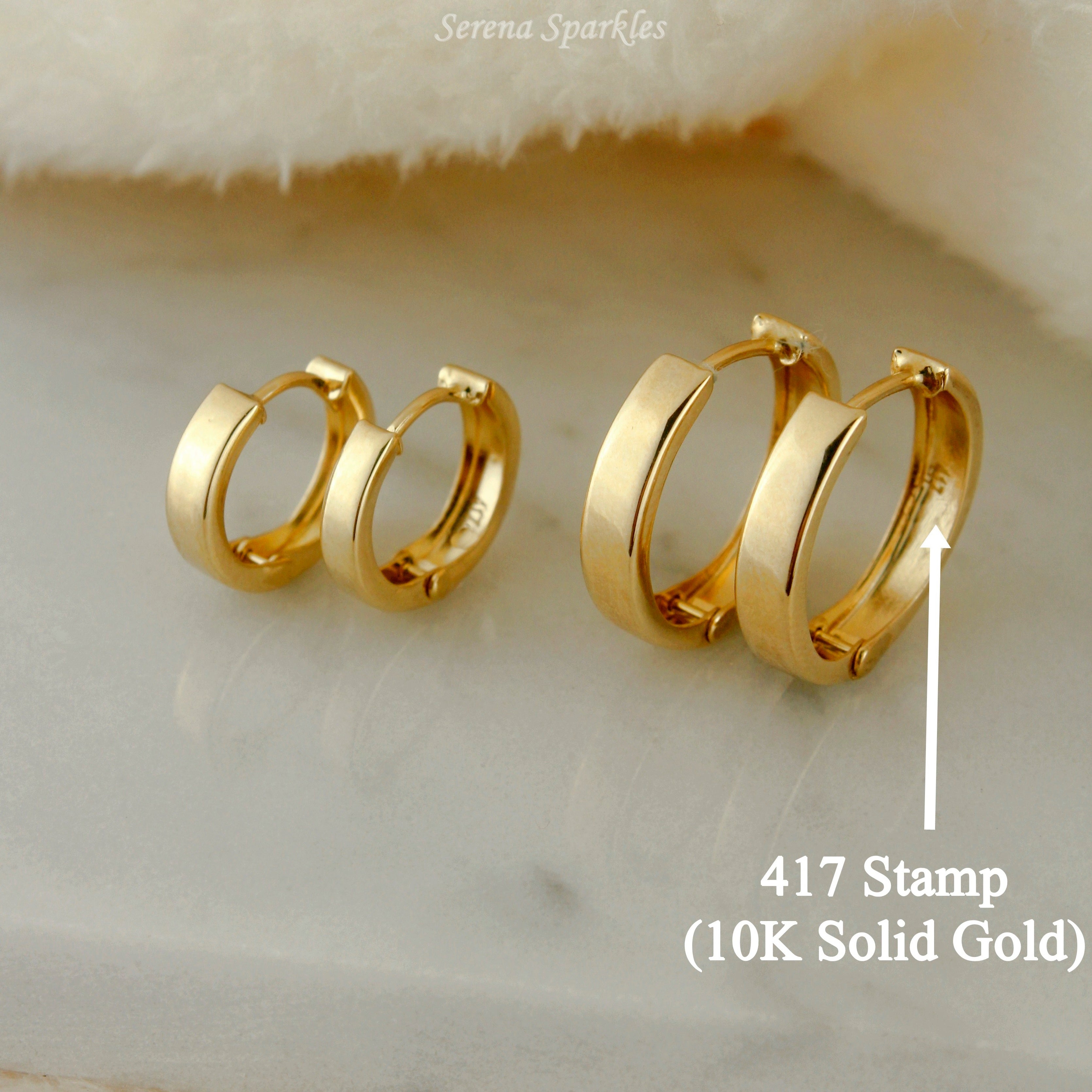 10k Solid Gold Plain Huggie Earrings - Serena Sparkles