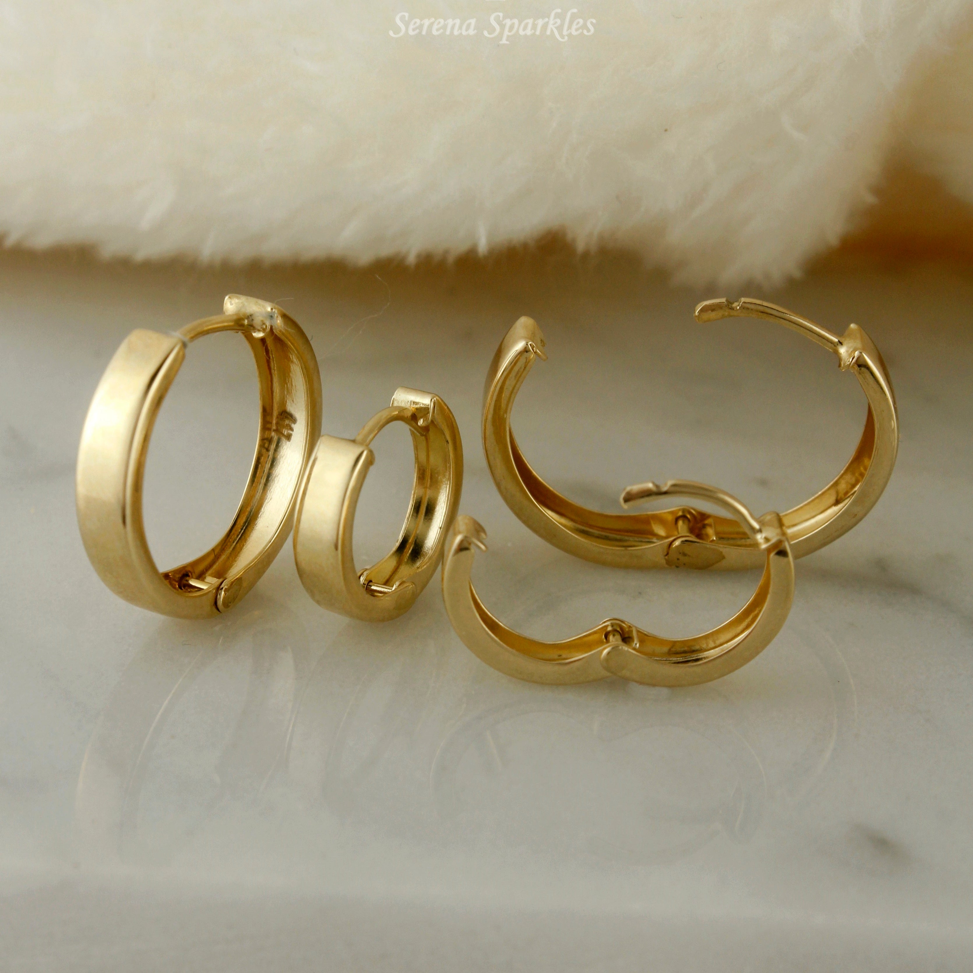 10k Solid Gold Plain Huggie Earrings - Serena Sparkles