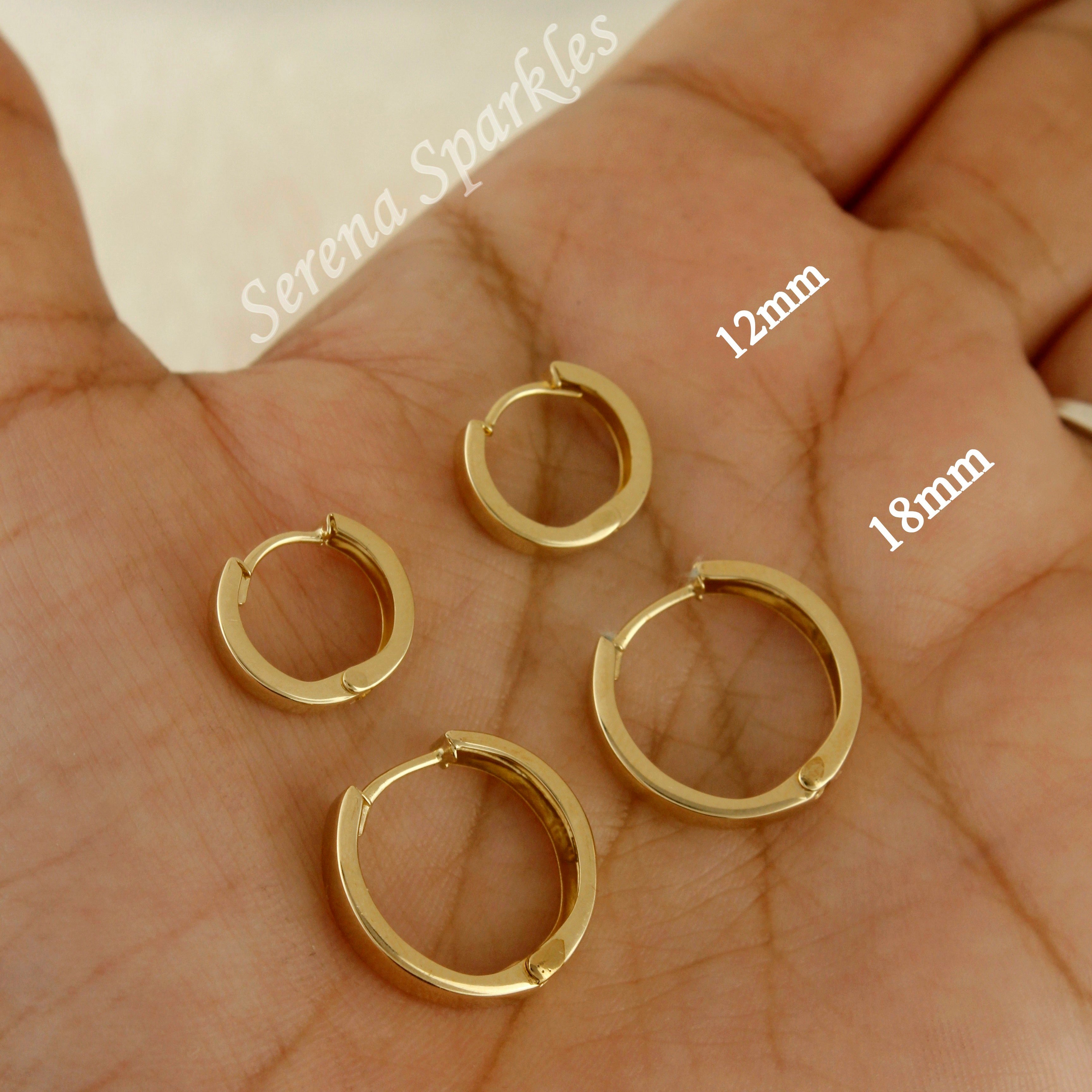 10k Solid Gold Plain Huggie Earrings - Serena Sparkles