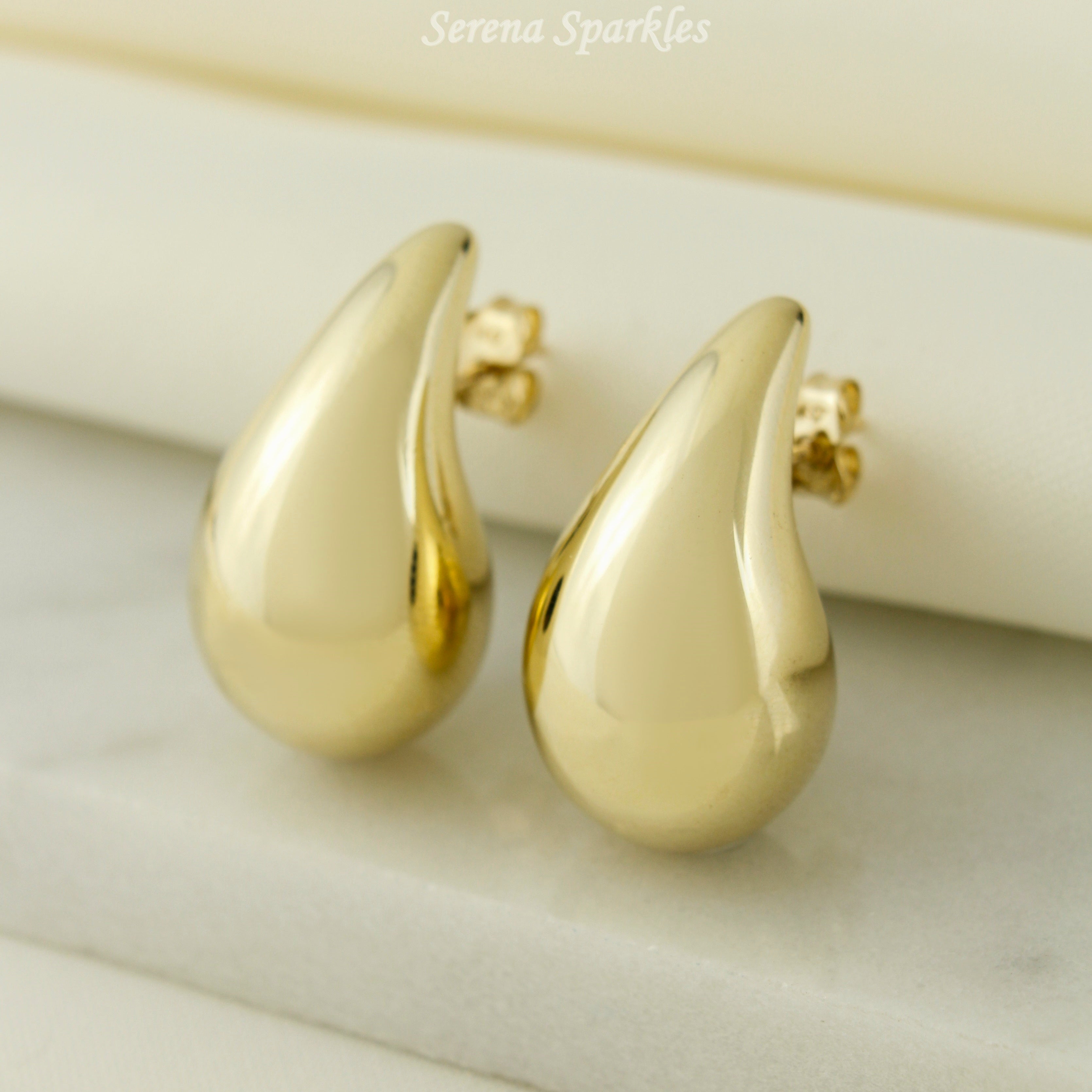 10k Real Gold Tear Drop Stud Earrings - Serena Sparkles