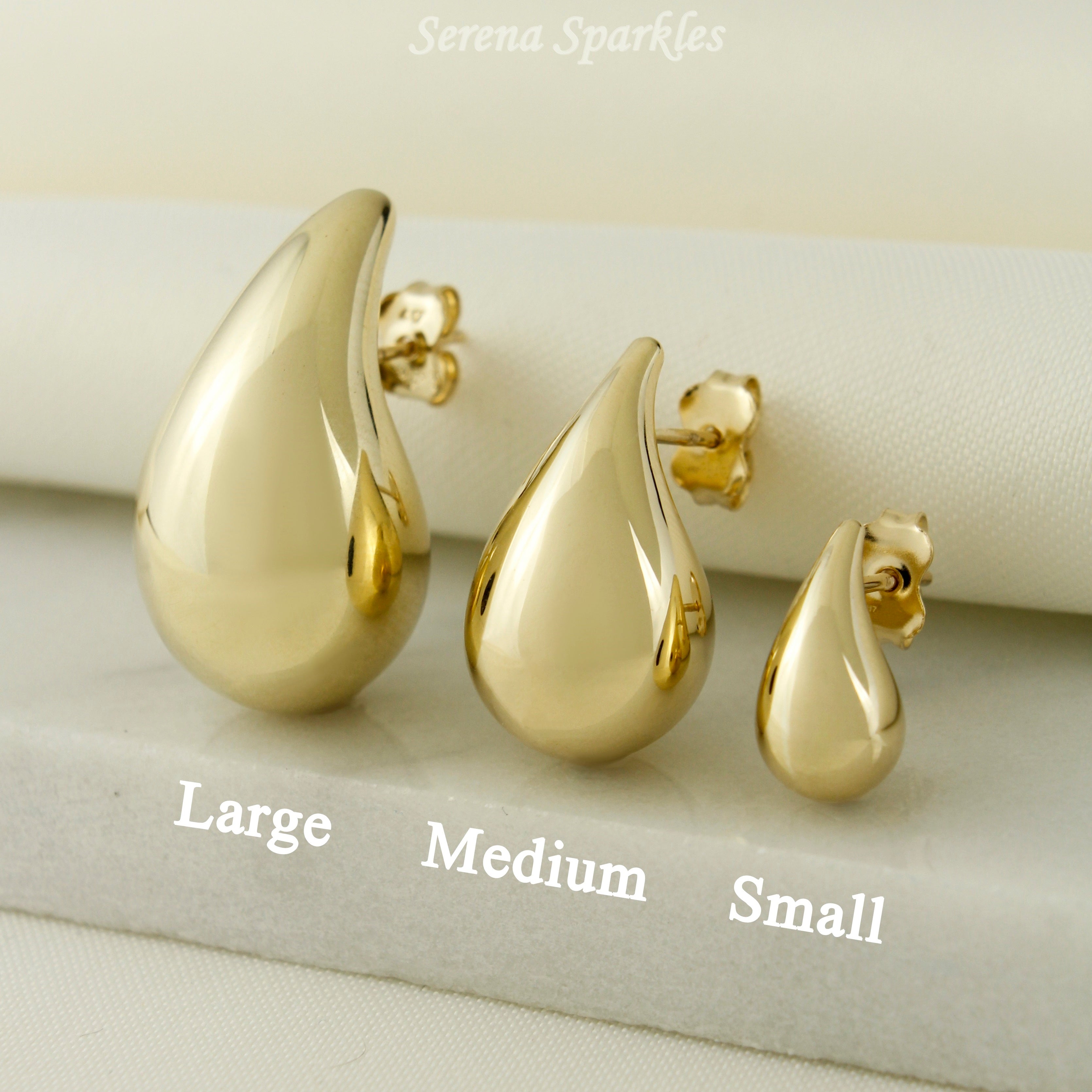 10k Real Gold Tear Drop Stud Earrings - Serena Sparkles