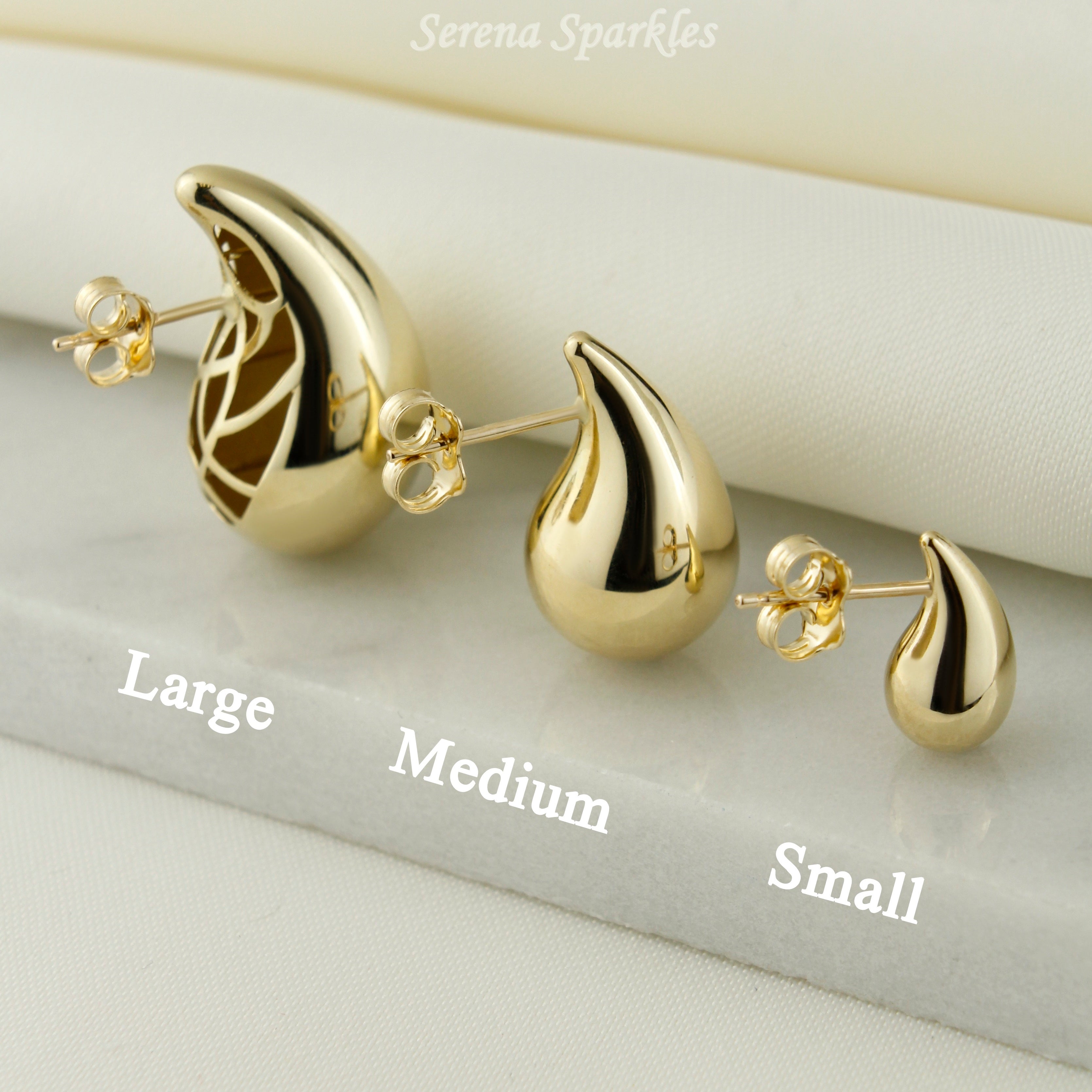 10k Real Gold Tear Drop Stud Earrings - Serena Sparkles