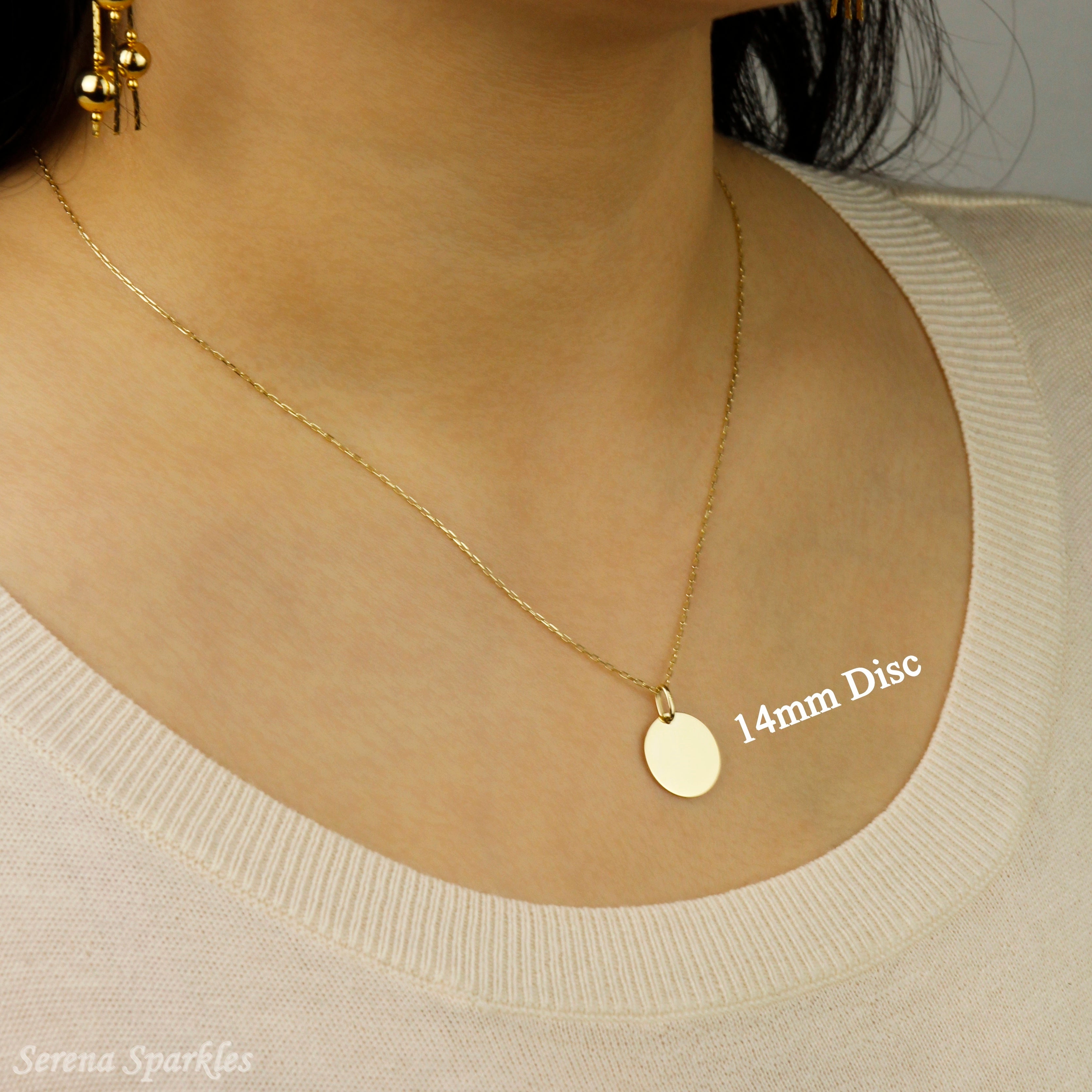 10k Solid Gold Flat Disc Pendant Engravable Necklace (Canva) - Serena Sparkles