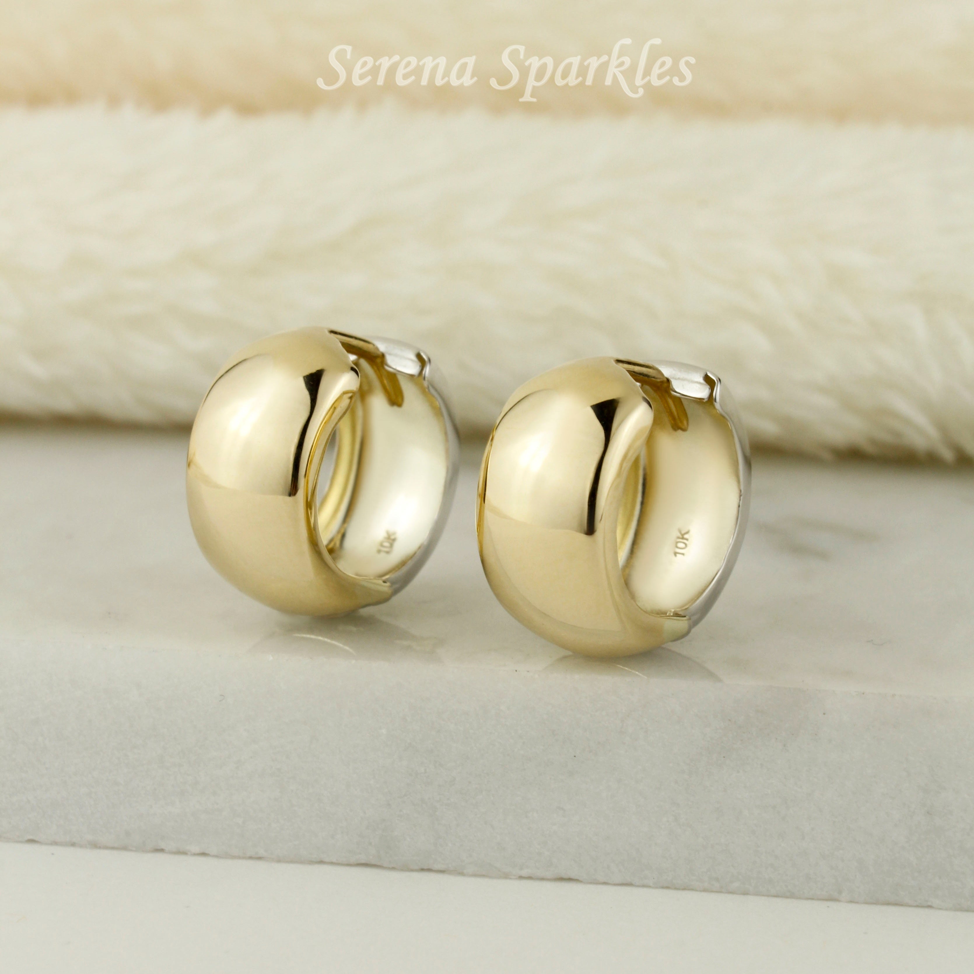 10k Solid Gold Reversible Huggie Hoops - Serena Sparkles