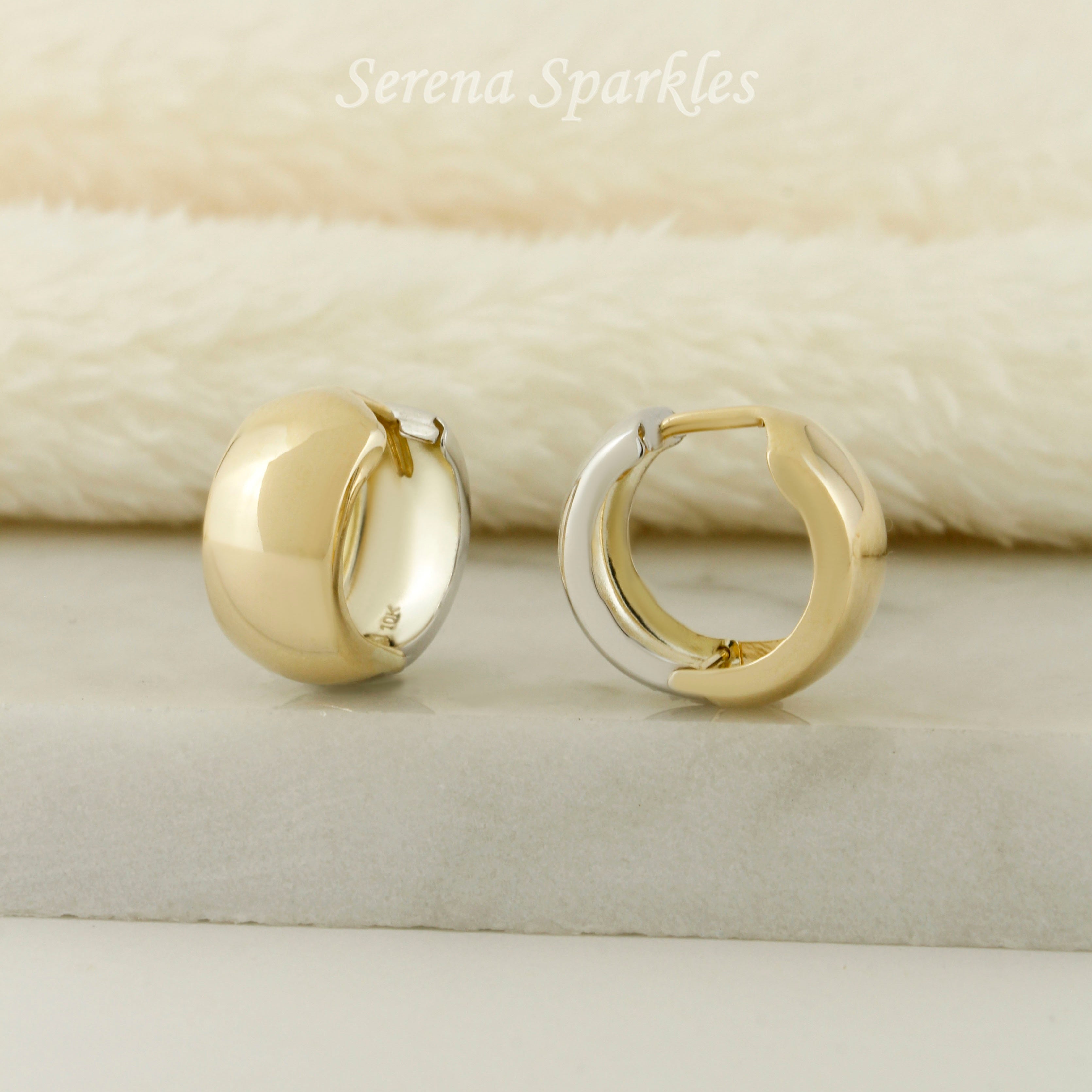 10k Solid Gold Reversible Huggie Hoops - Serena Sparkles