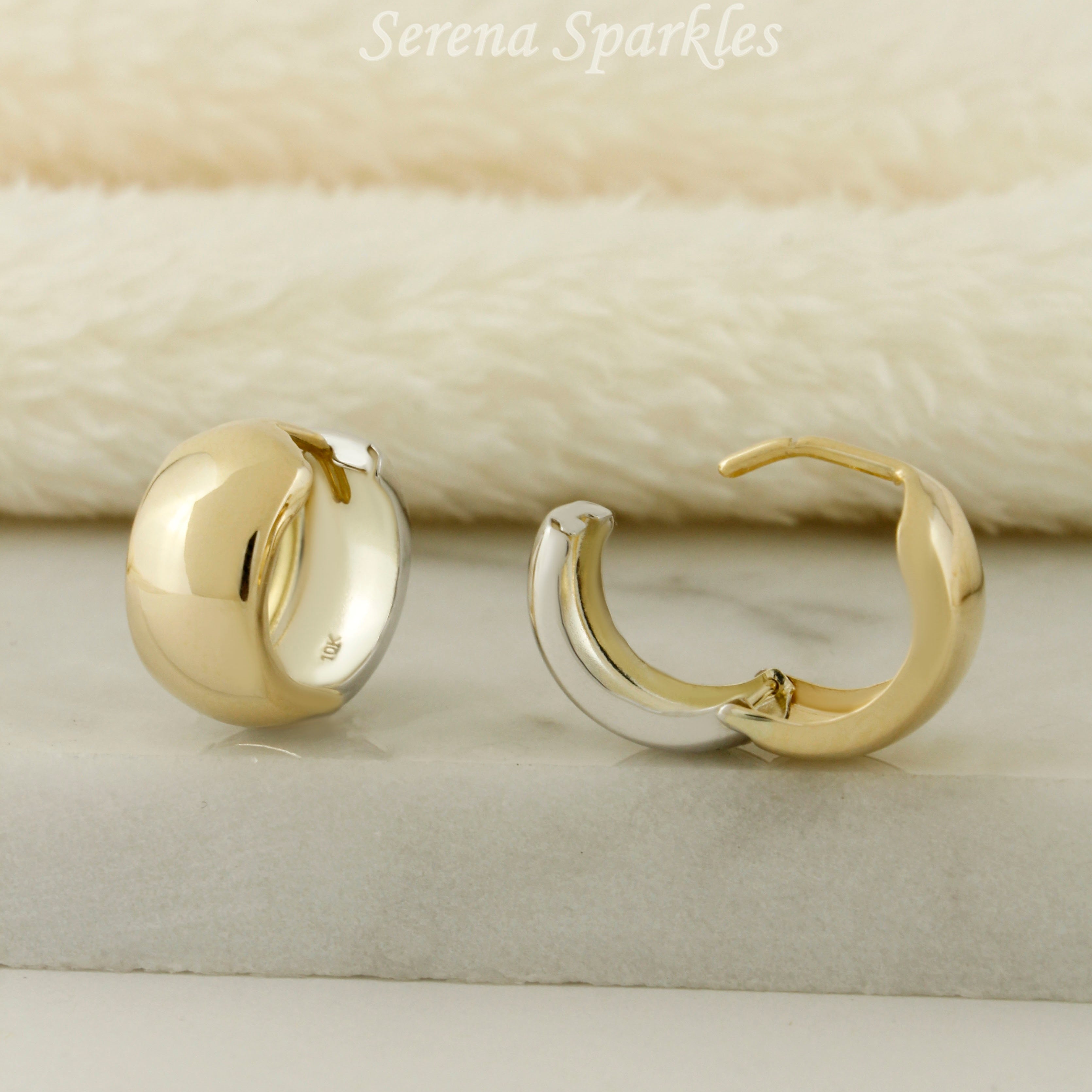 10k Solid Gold Reversible Huggie Hoops - Serena Sparkles