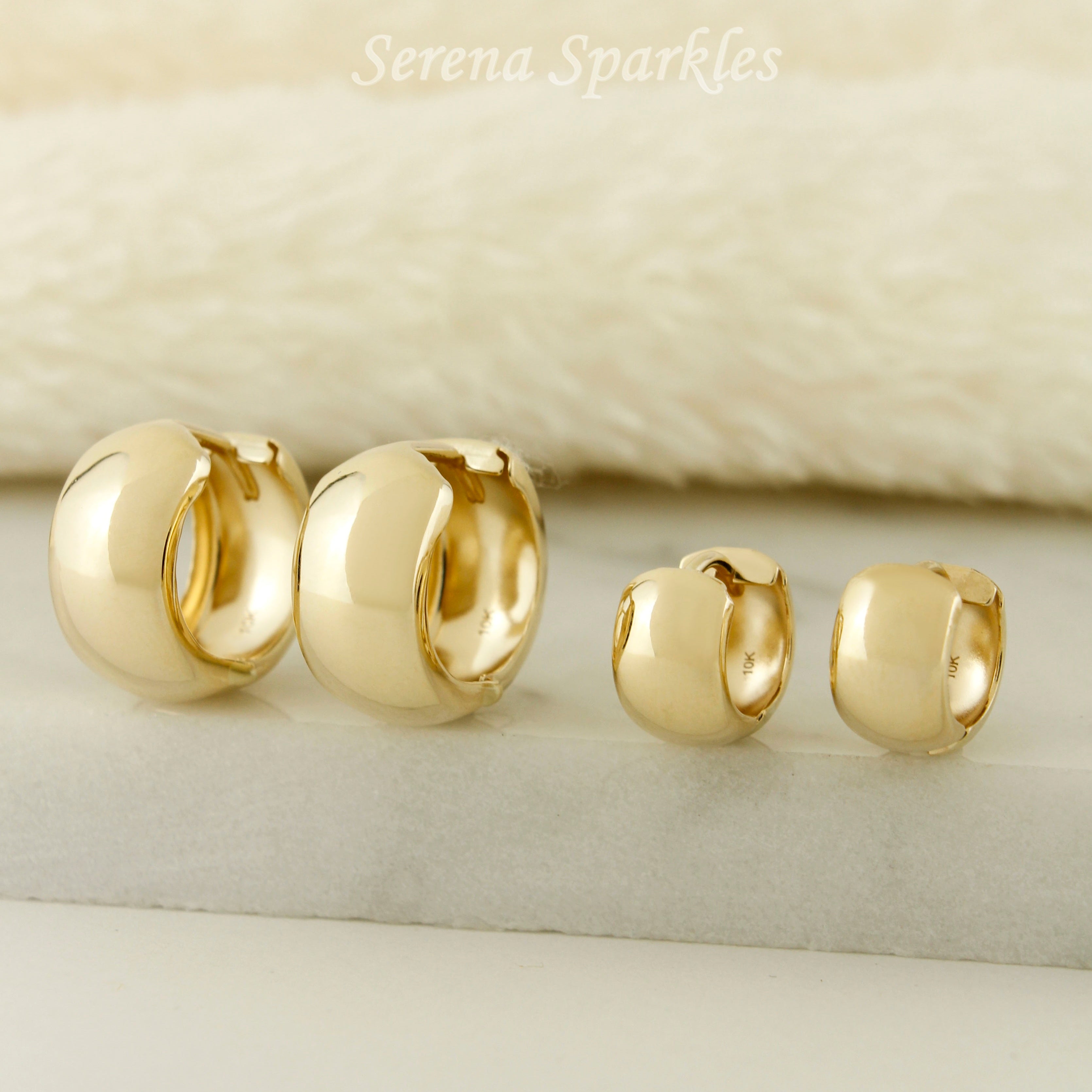 10k Solid Gold Chunky Huggie Hoops - Serena Sparkles