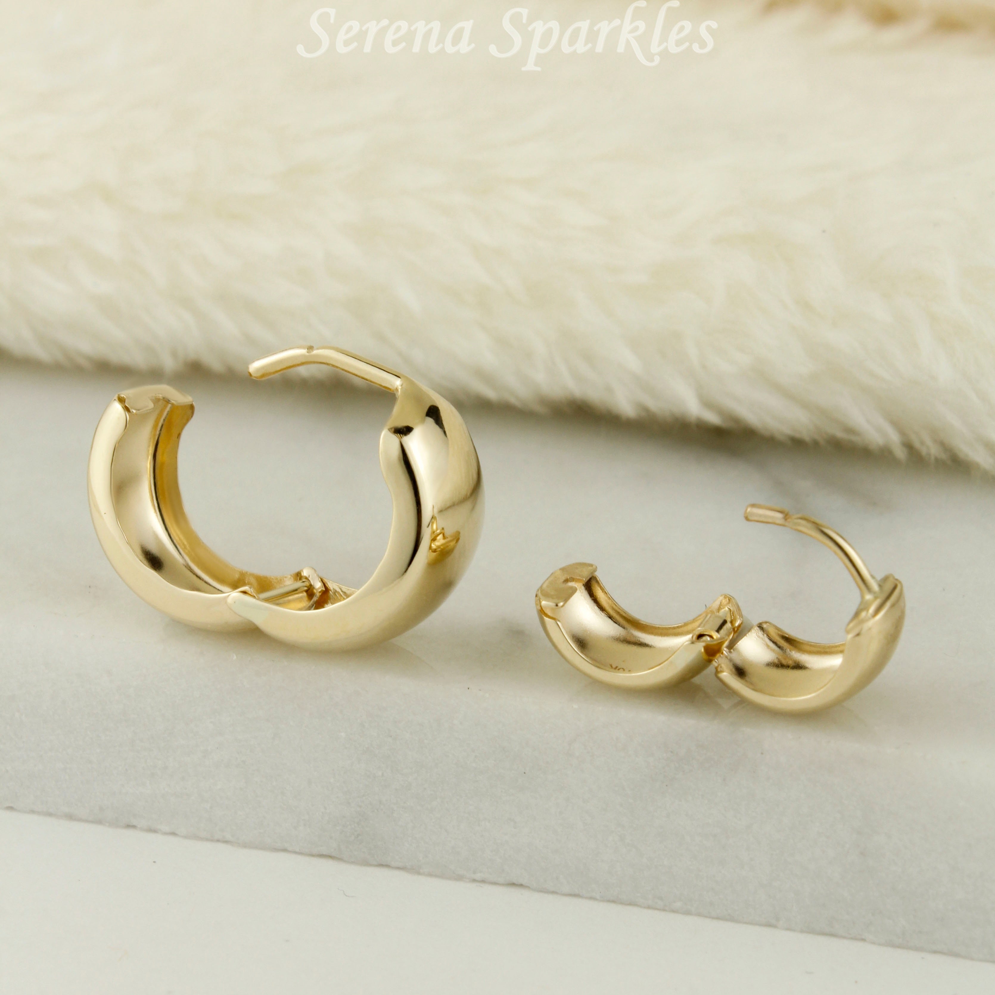 10k Solid Gold Chunky Huggie Hoops - Serena Sparkles