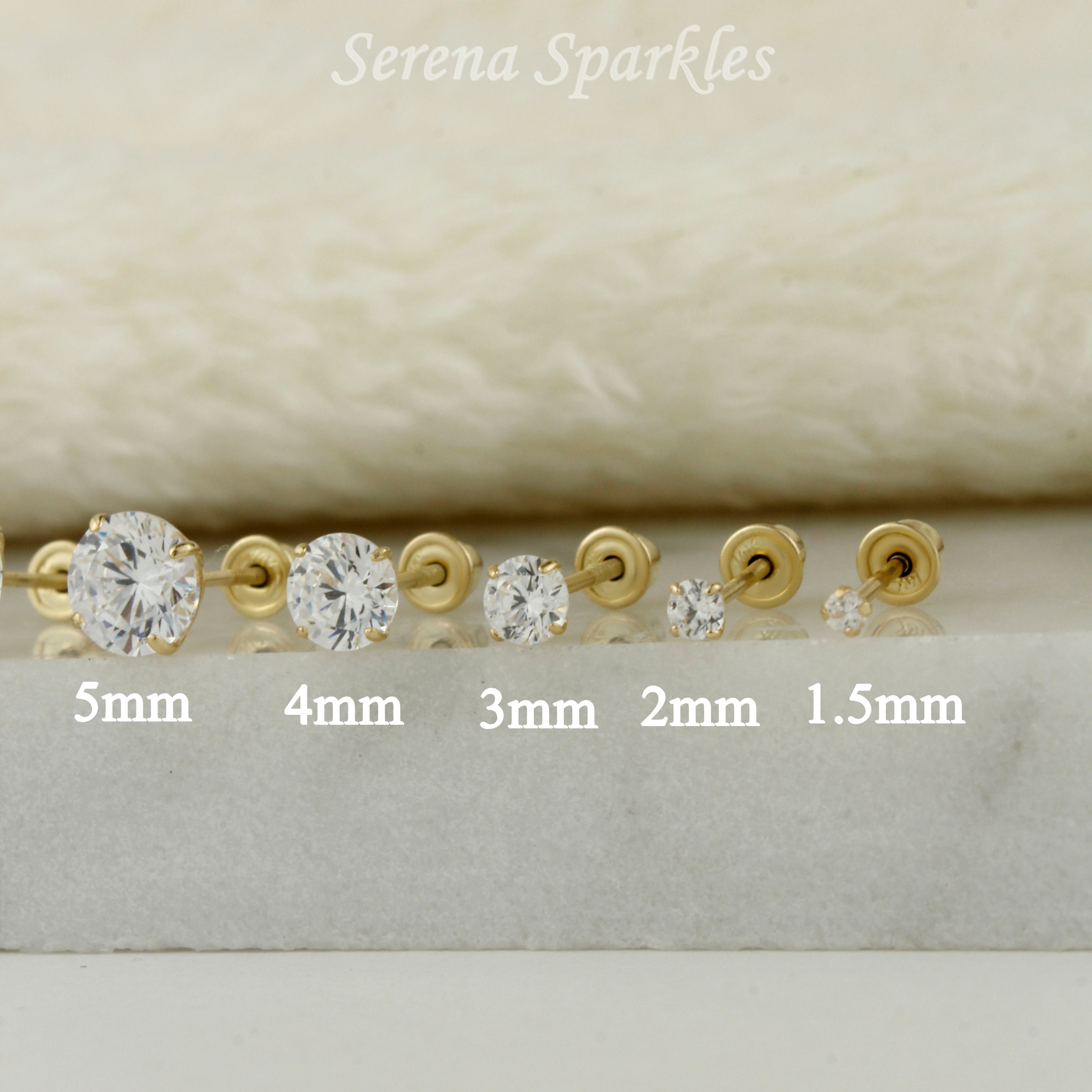 14k Solid Gold CZ Screw Backs Stud Earrings - Serena Sparkles