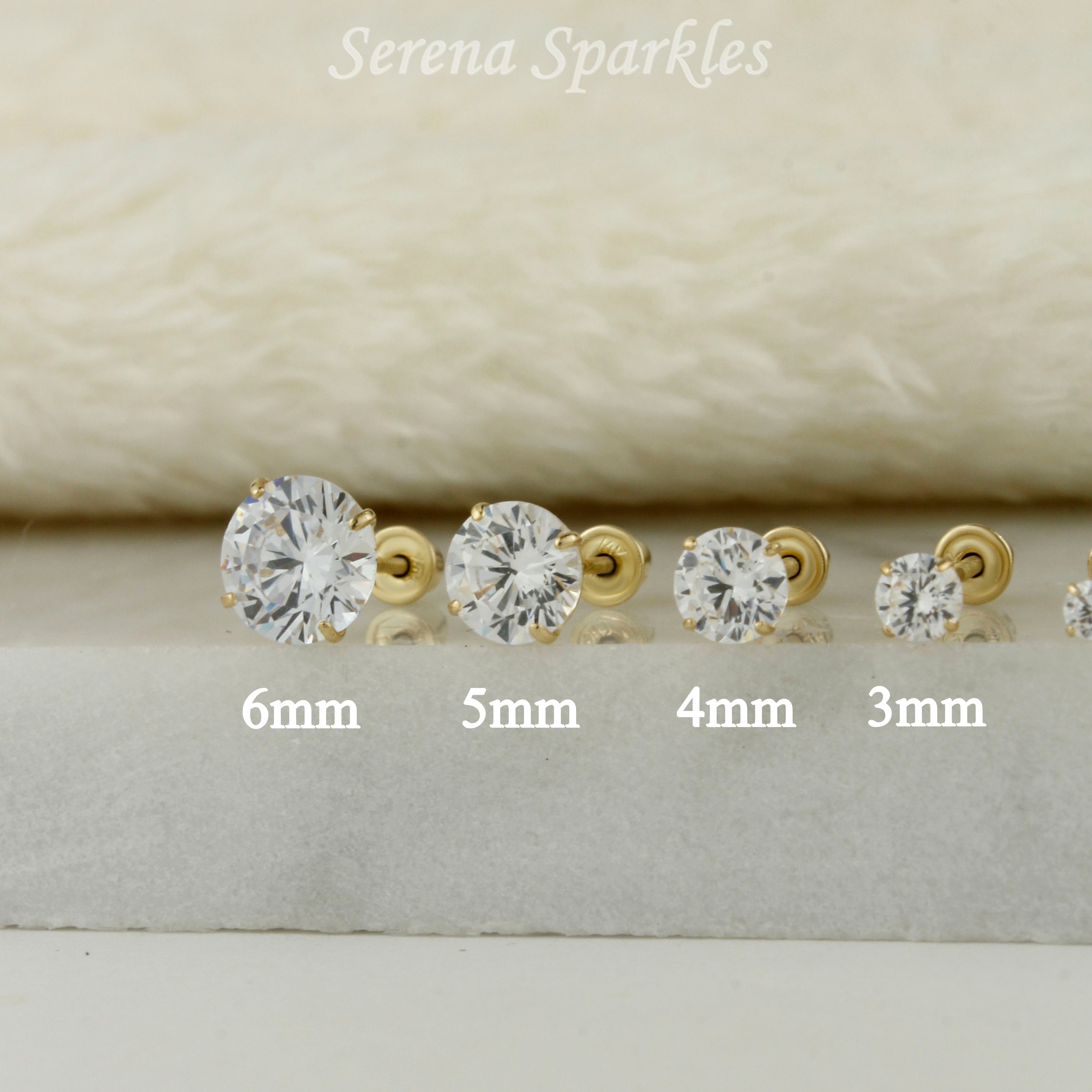 14k Solid Gold CZ Screw Backs Stud Earrings - Serena Sparkles