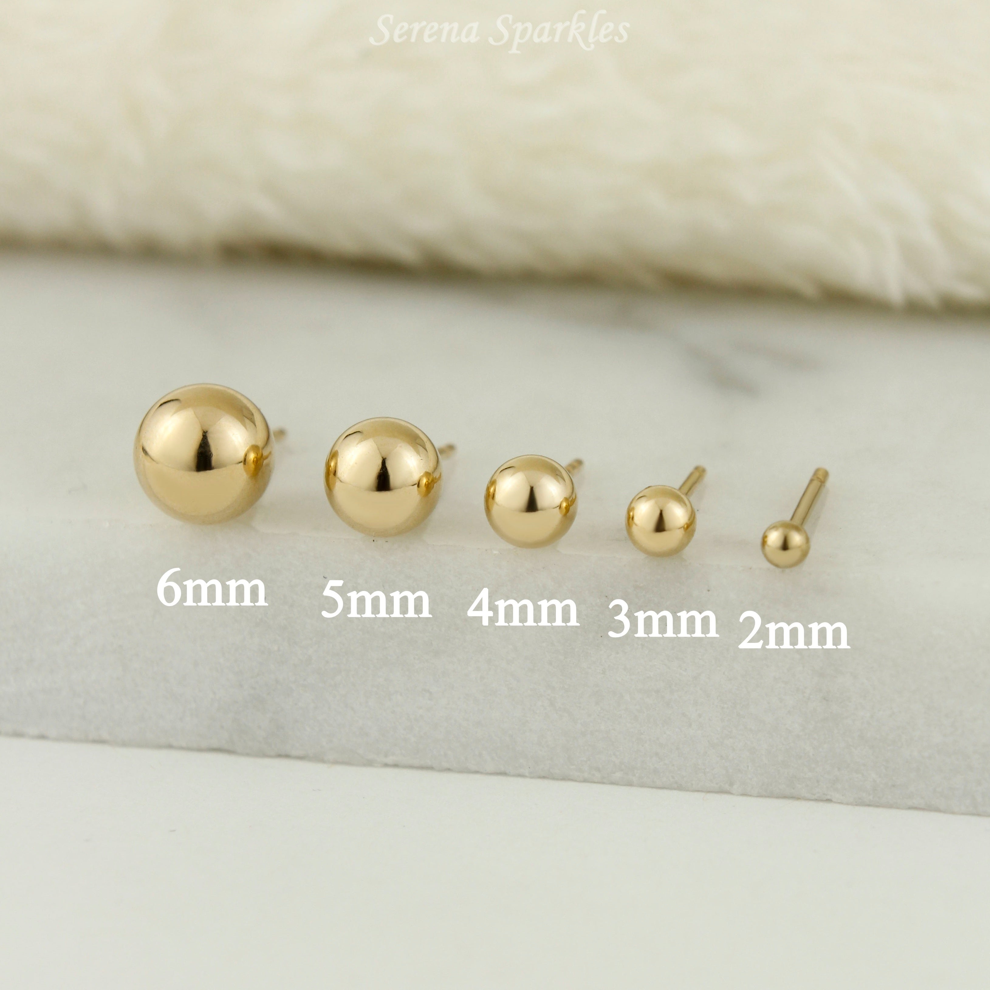 14k Solid Gold Ball Ear Studs - Serena Sparkles