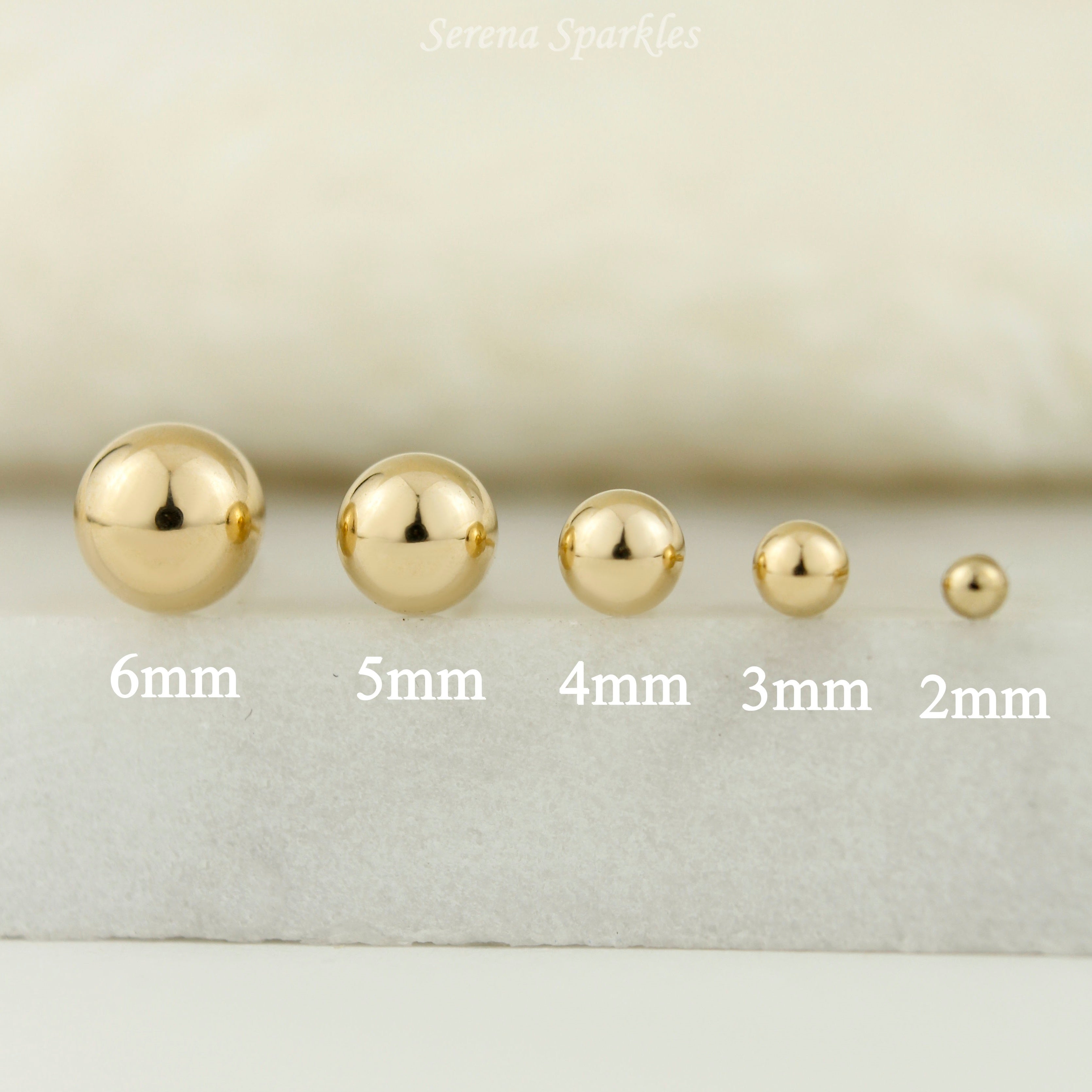 14k Solid Gold Ball Ear Studs - Serena Sparkles