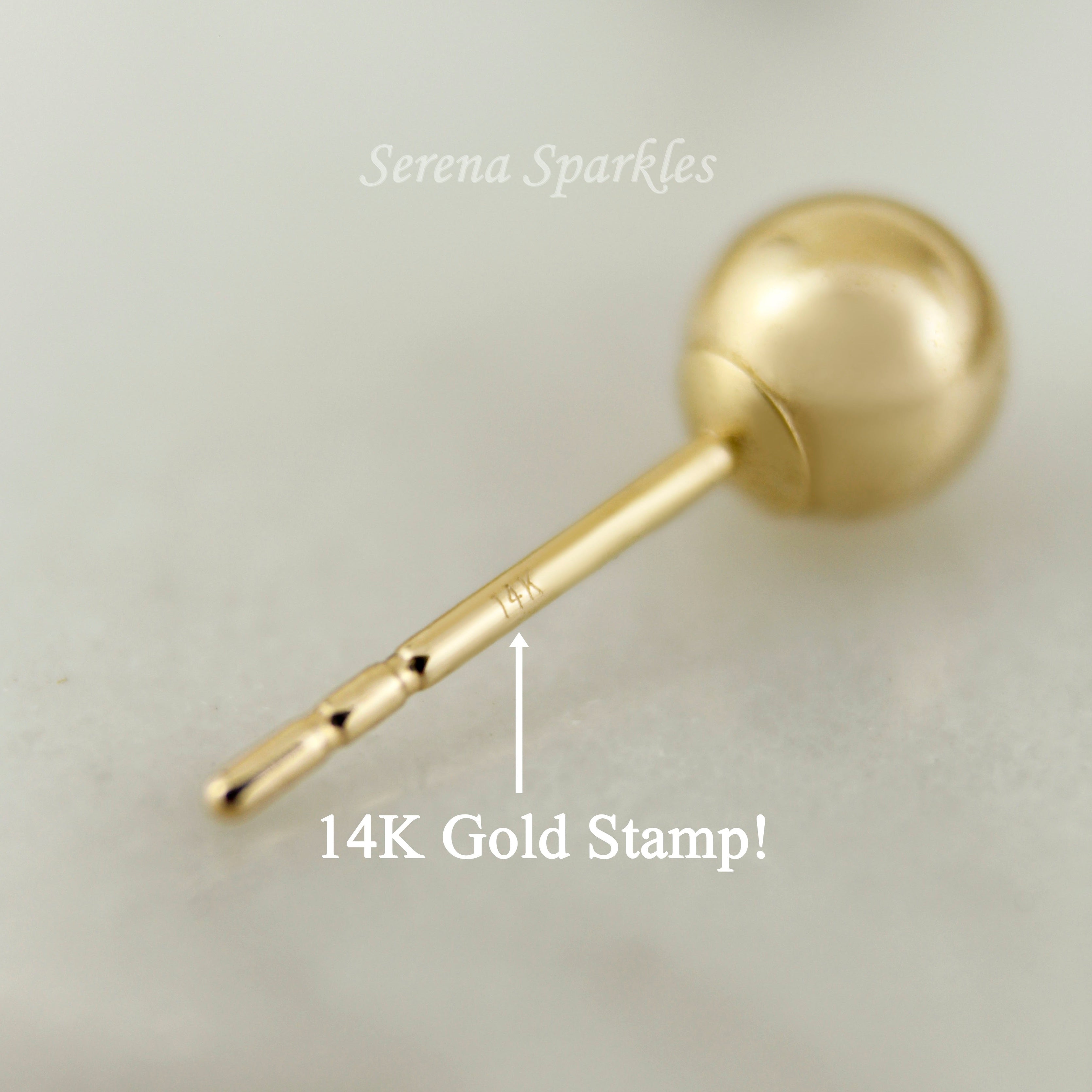 14k Solid Gold Ball Ear Studs - Serena Sparkles