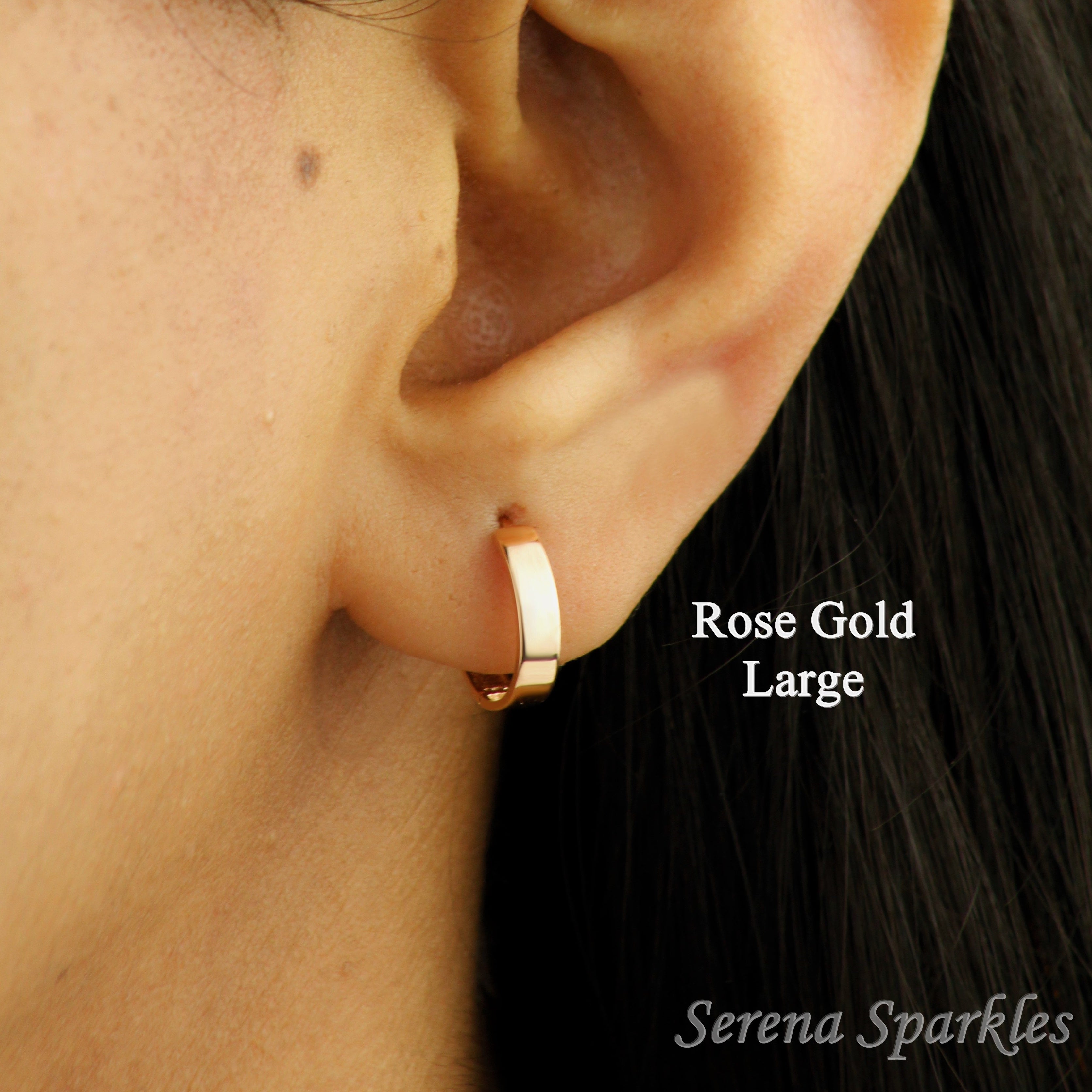 10k Solid Gold Flat Huggie Earrings - Serena Sparkles