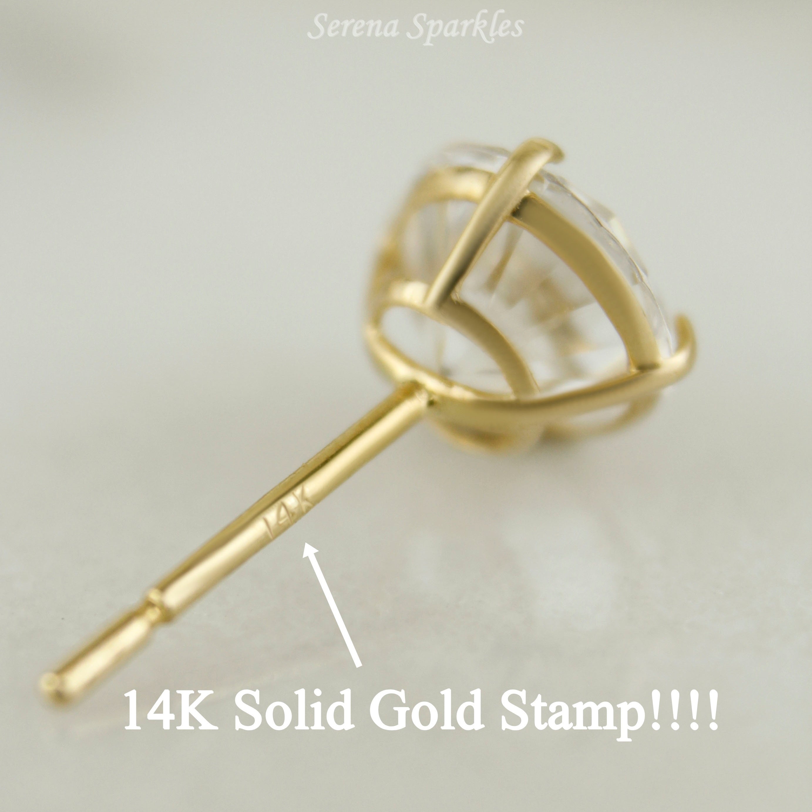 14k Solid Gold CZ Ear Studs (Basket Setting - Push Backs) - Serena Sparkles