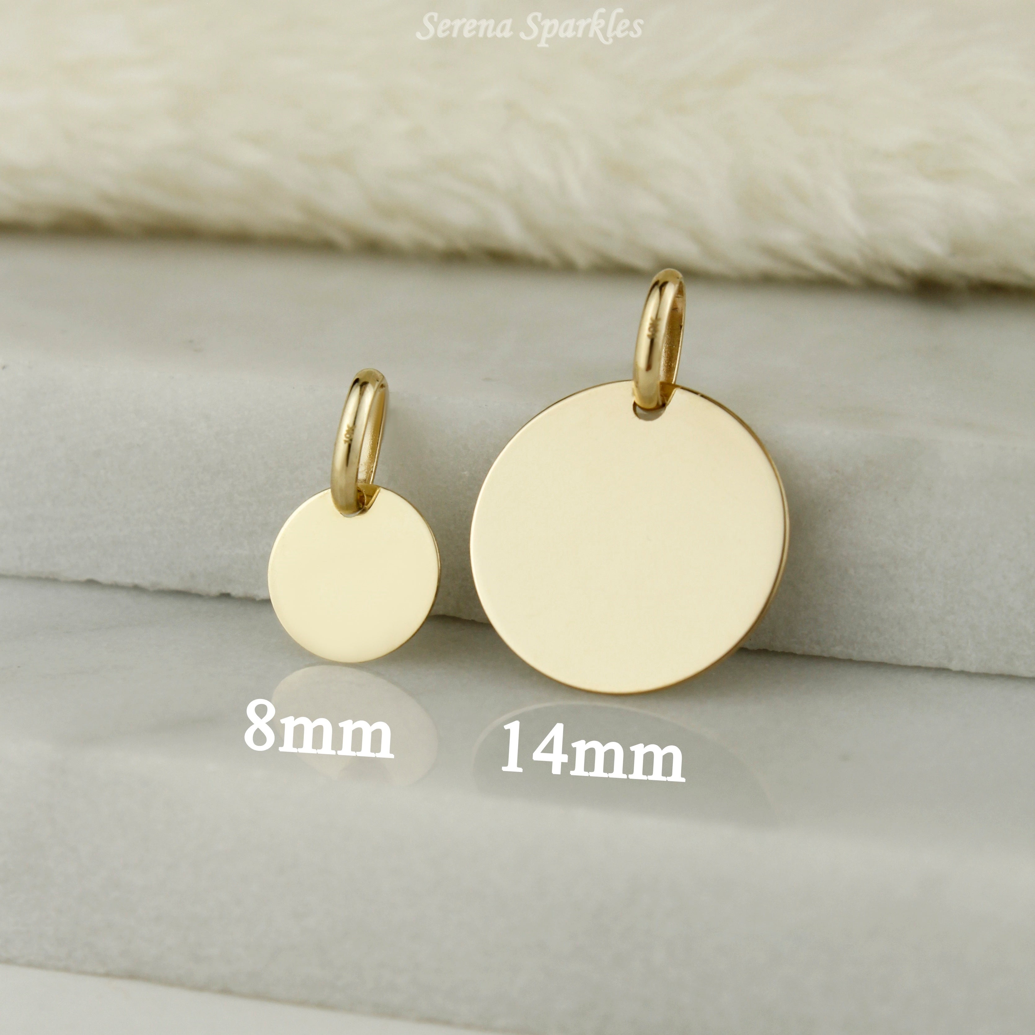 10k Solid Gold Flat Disc Pendant Engravable Necklace (Canva) - Serena Sparkles