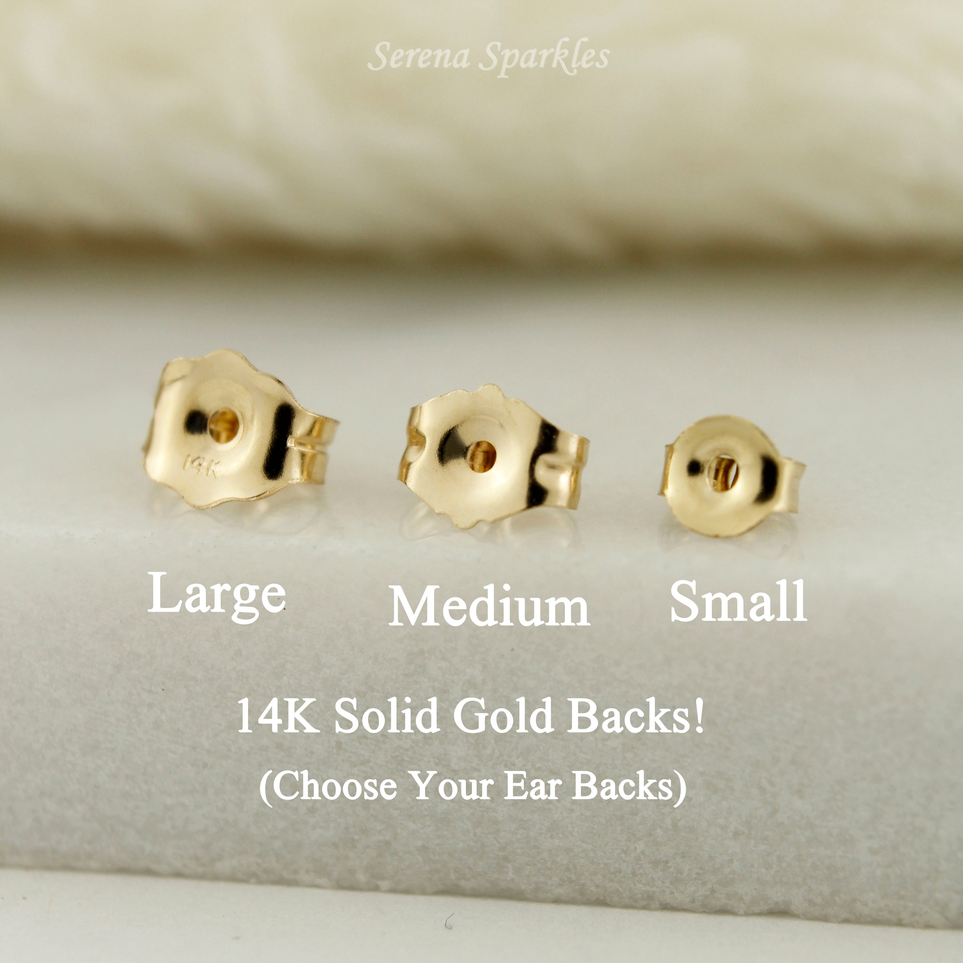 14k Solid Gold CZ Ear Studs (Basket Setting - Push Backs) - Serena Sparkles