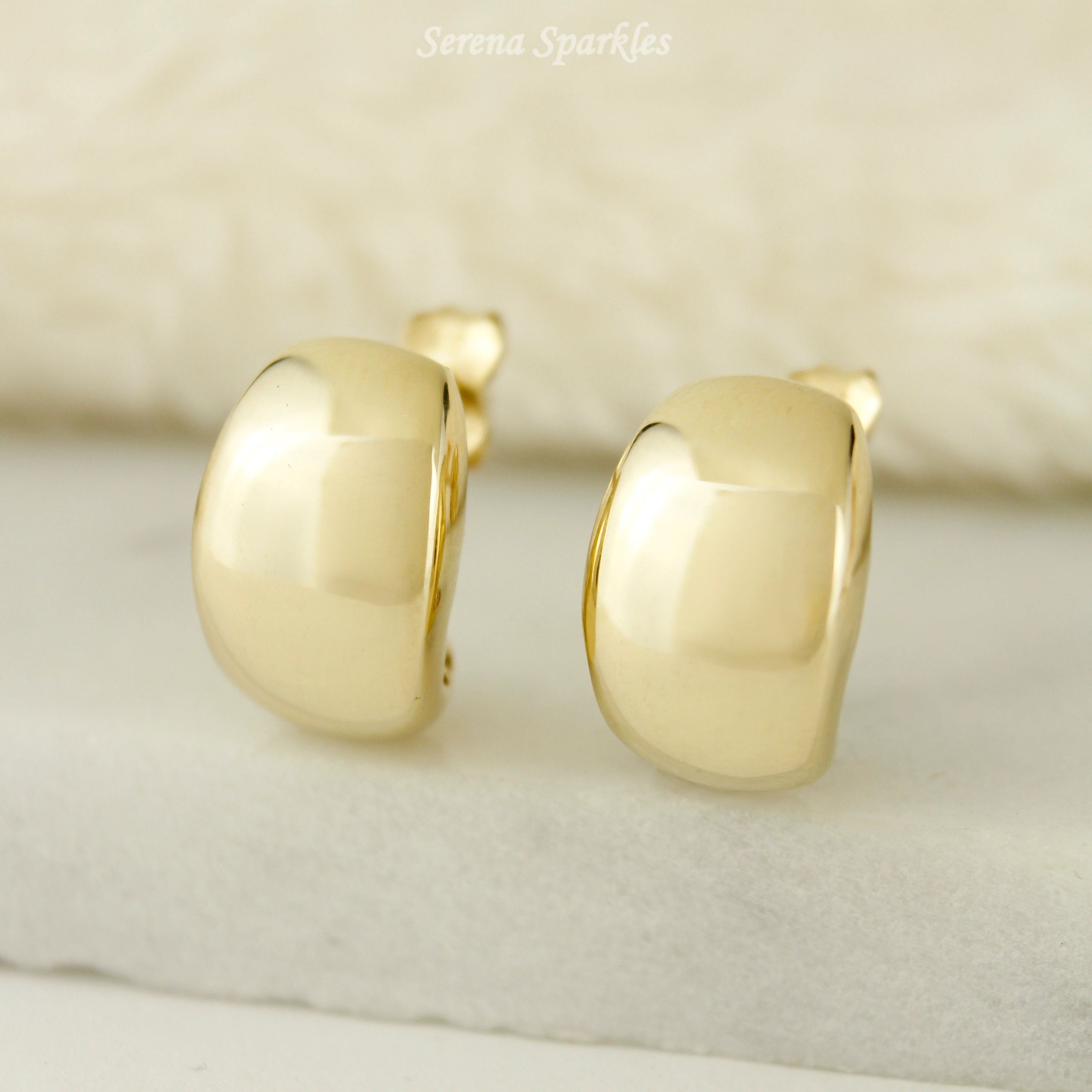 10k Solid Gold Chunky Huggie Hoop Earrings (Measurement Pending) - Serena Sparkles