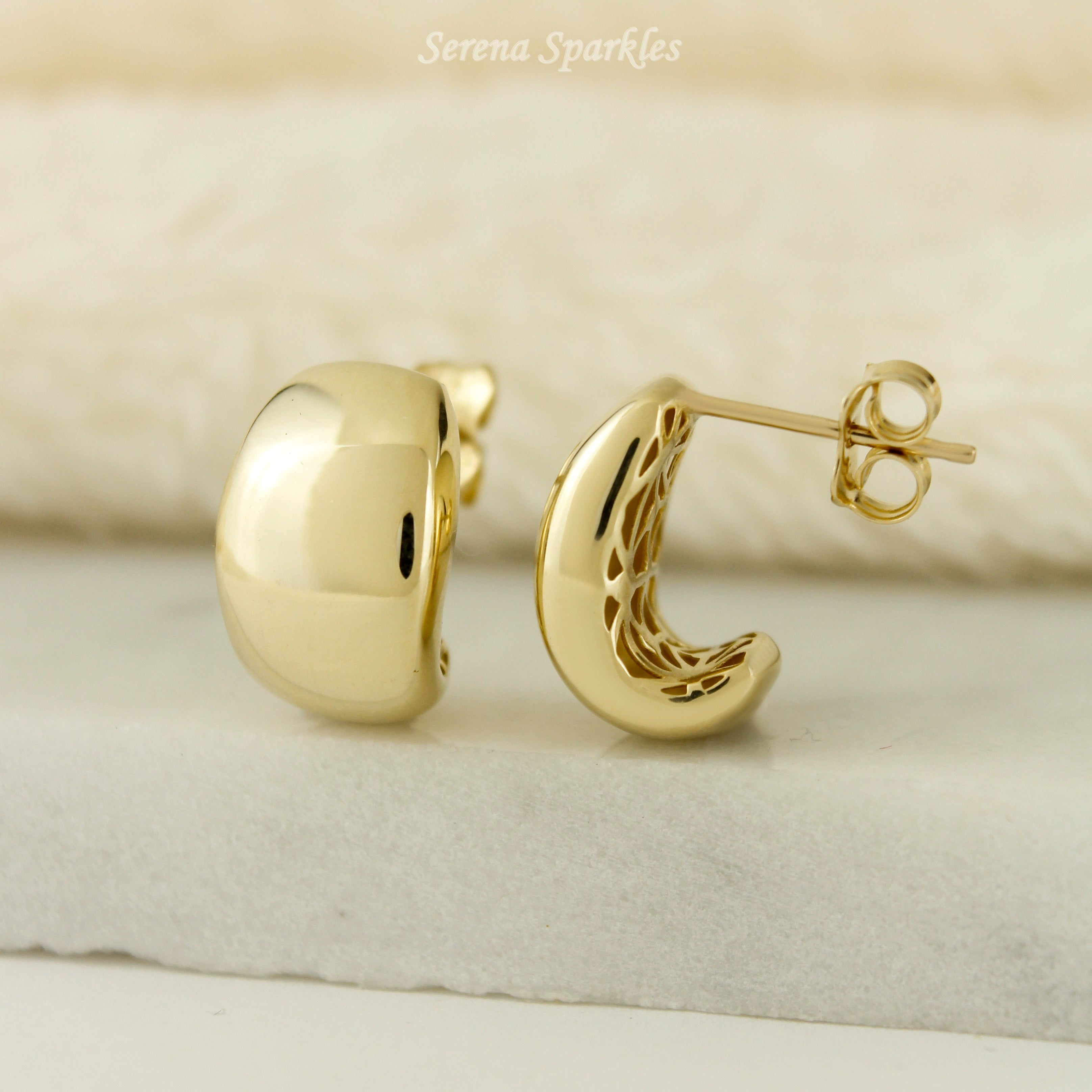 10k Solid Gold Chunky Huggie Hoop Earrings (Measurement Pending) - Serena Sparkles