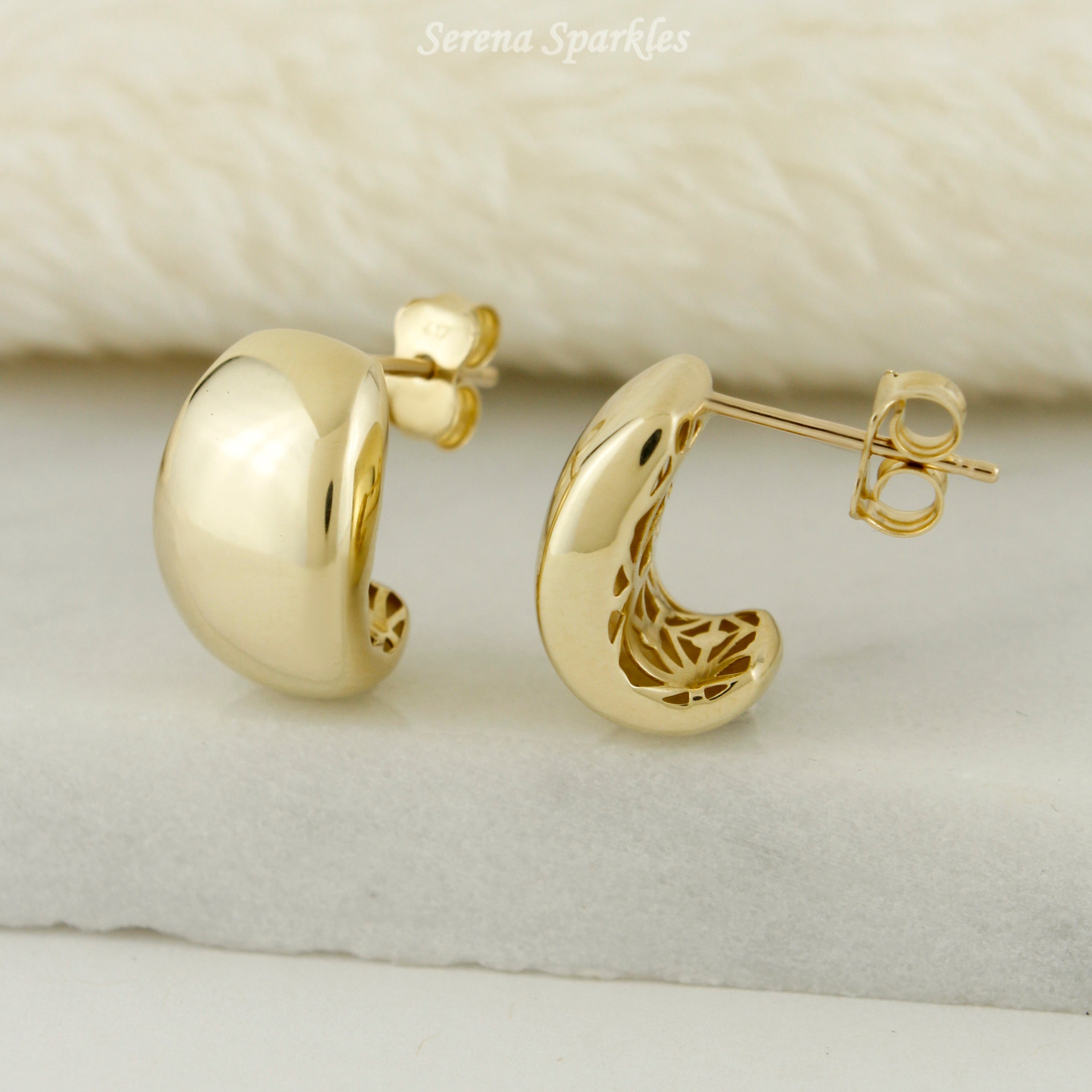 10k Solid Gold Chunky Huggie Hoop Earrings (Measurement Pending) - Serena Sparkles