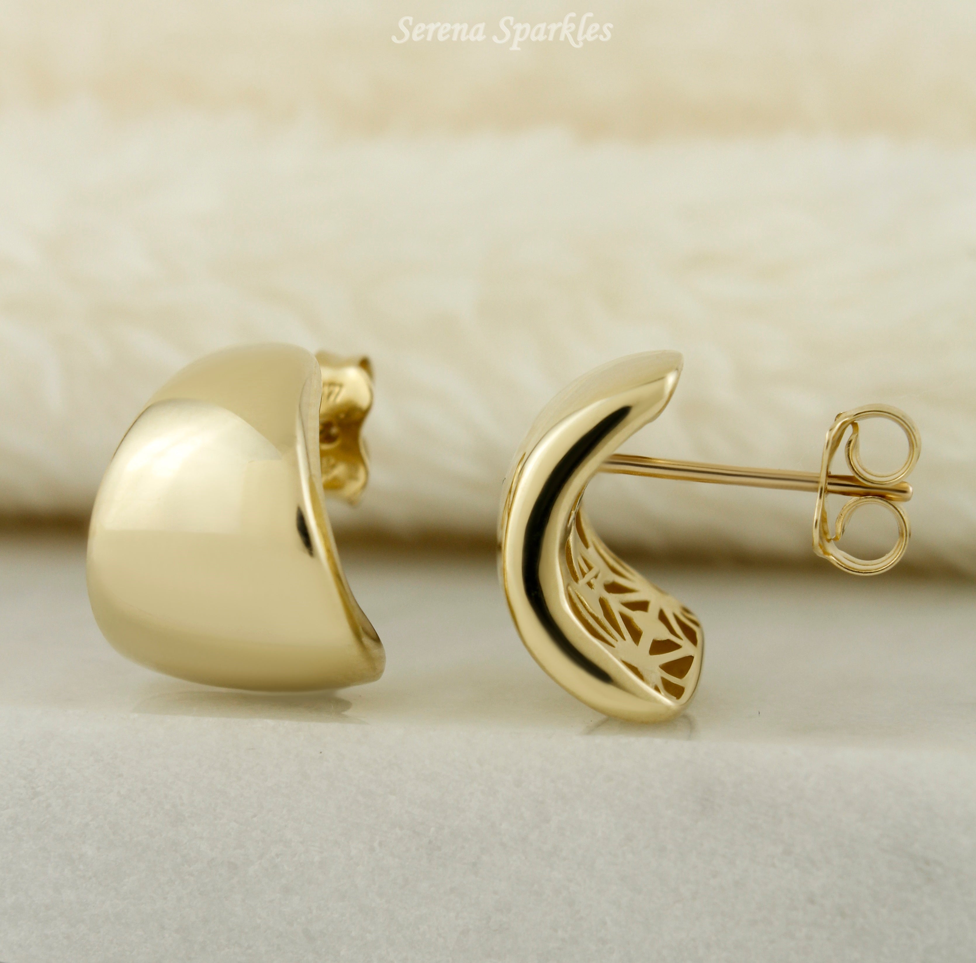 10k Solid Gold Chunky Dome Huggie Earrings (Measurement Pending) - Serena Sparkles