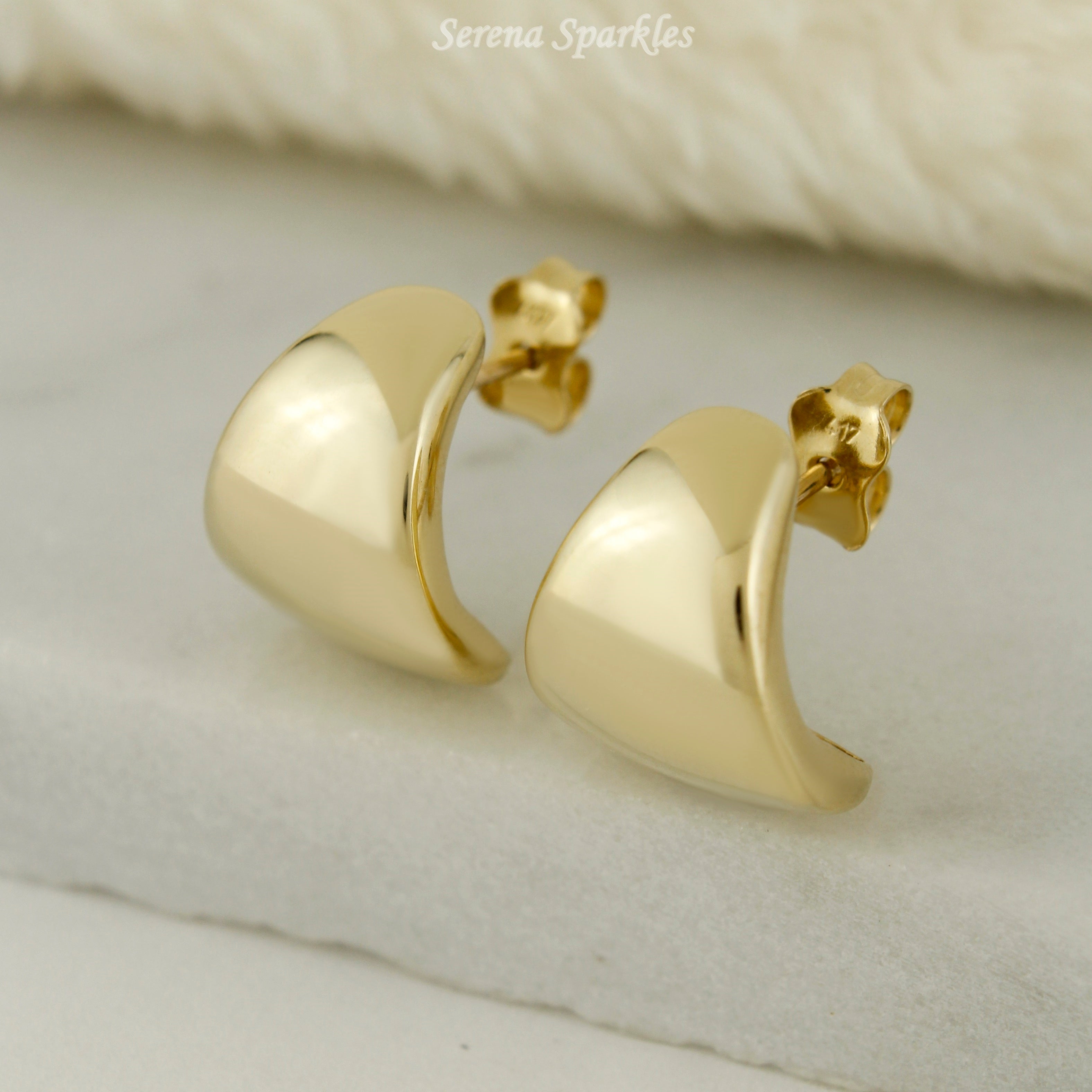 10k Solid Gold Chunky Dome Huggie Earrings (Measurement Pending) - Serena Sparkles