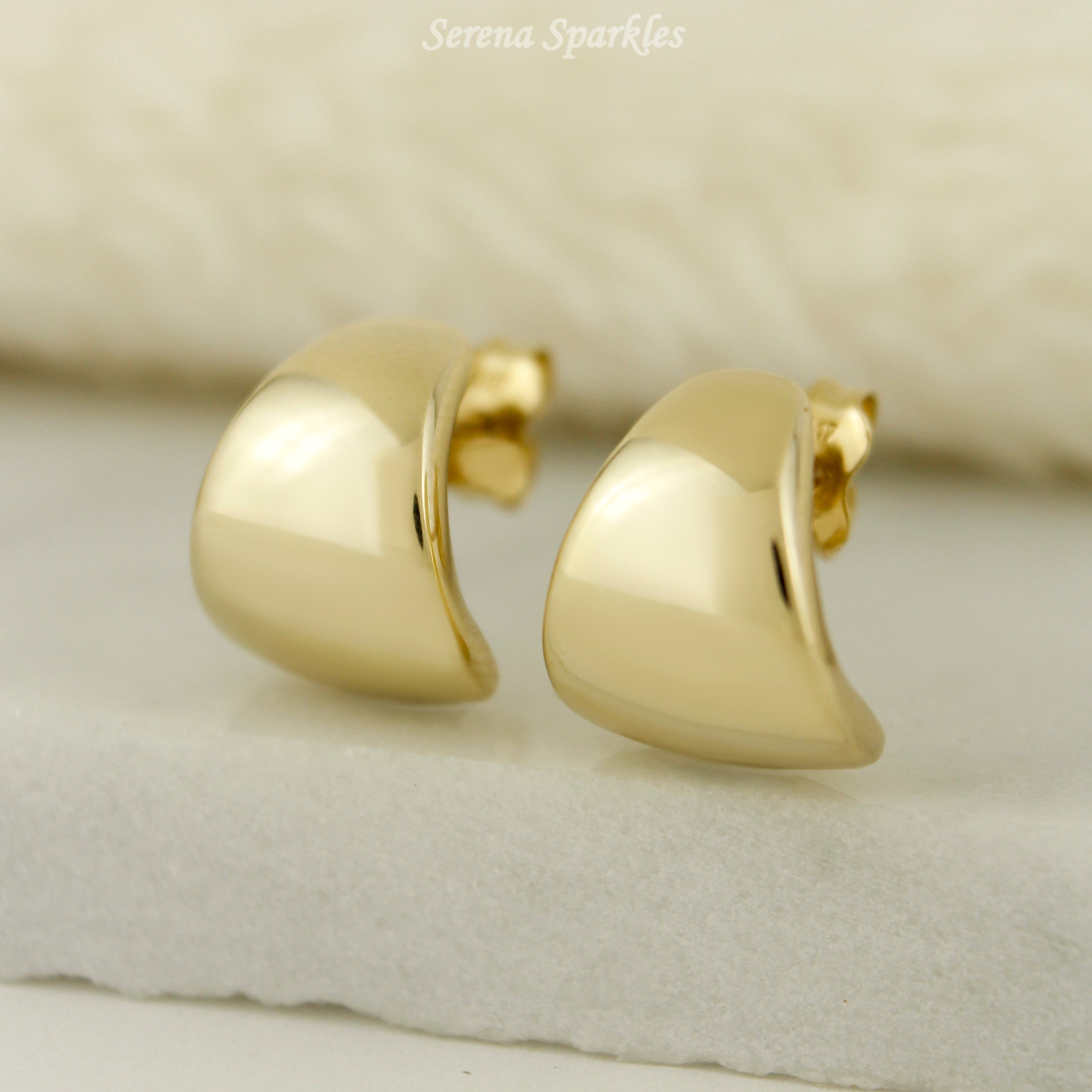 10k Solid Gold Chunky Dome Huggie Earrings (Measurement Pending) - Serena Sparkles