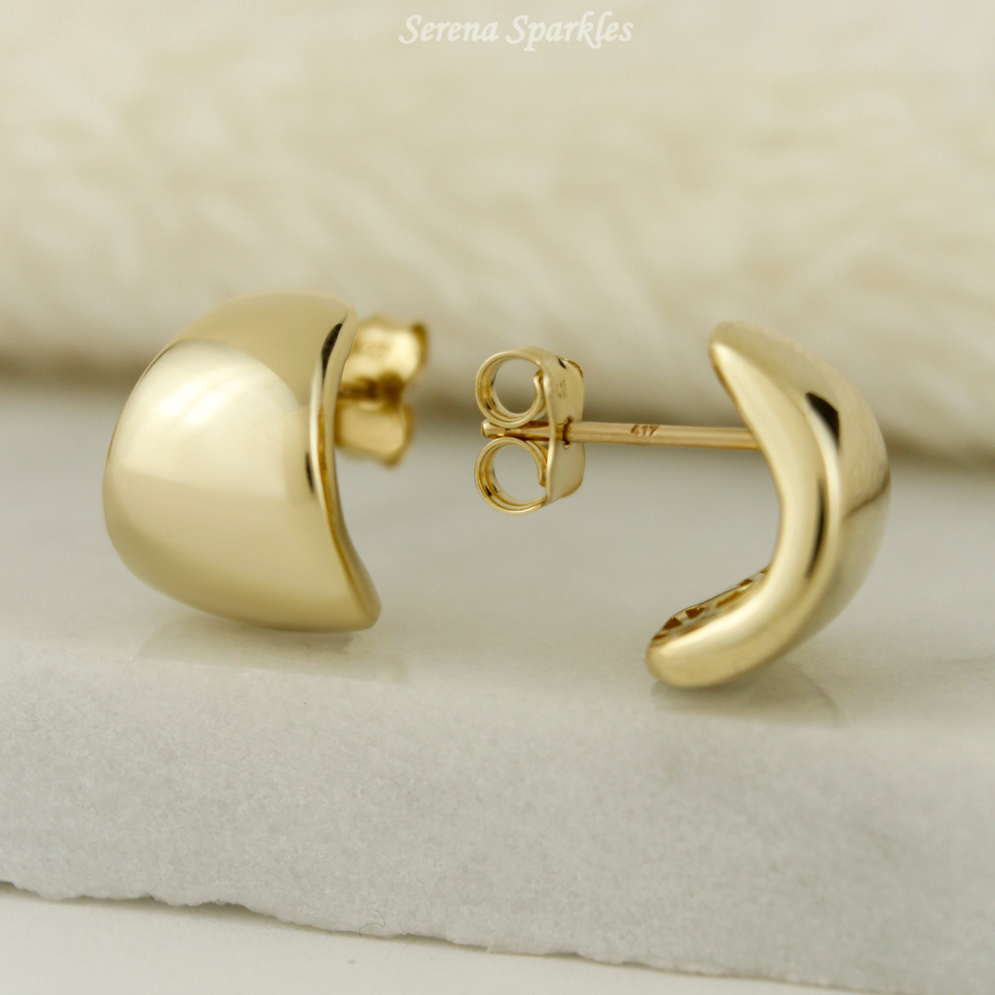 10k Solid Gold Chunky Dome Huggie Earrings (Measurement Pending) - Serena Sparkles