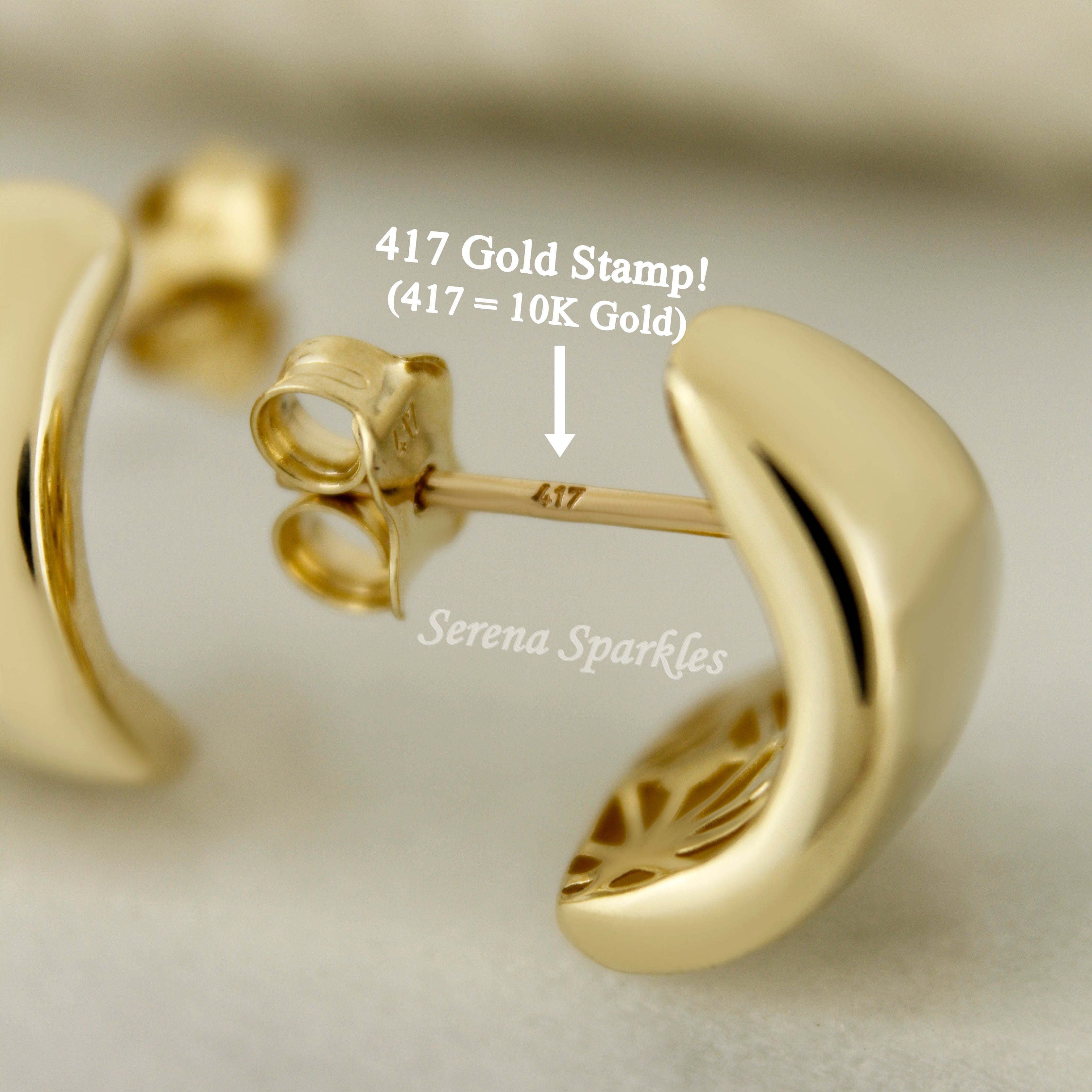 10k Solid Gold Chunky Dome Huggie Earrings (Measurement Pending) - Serena Sparkles