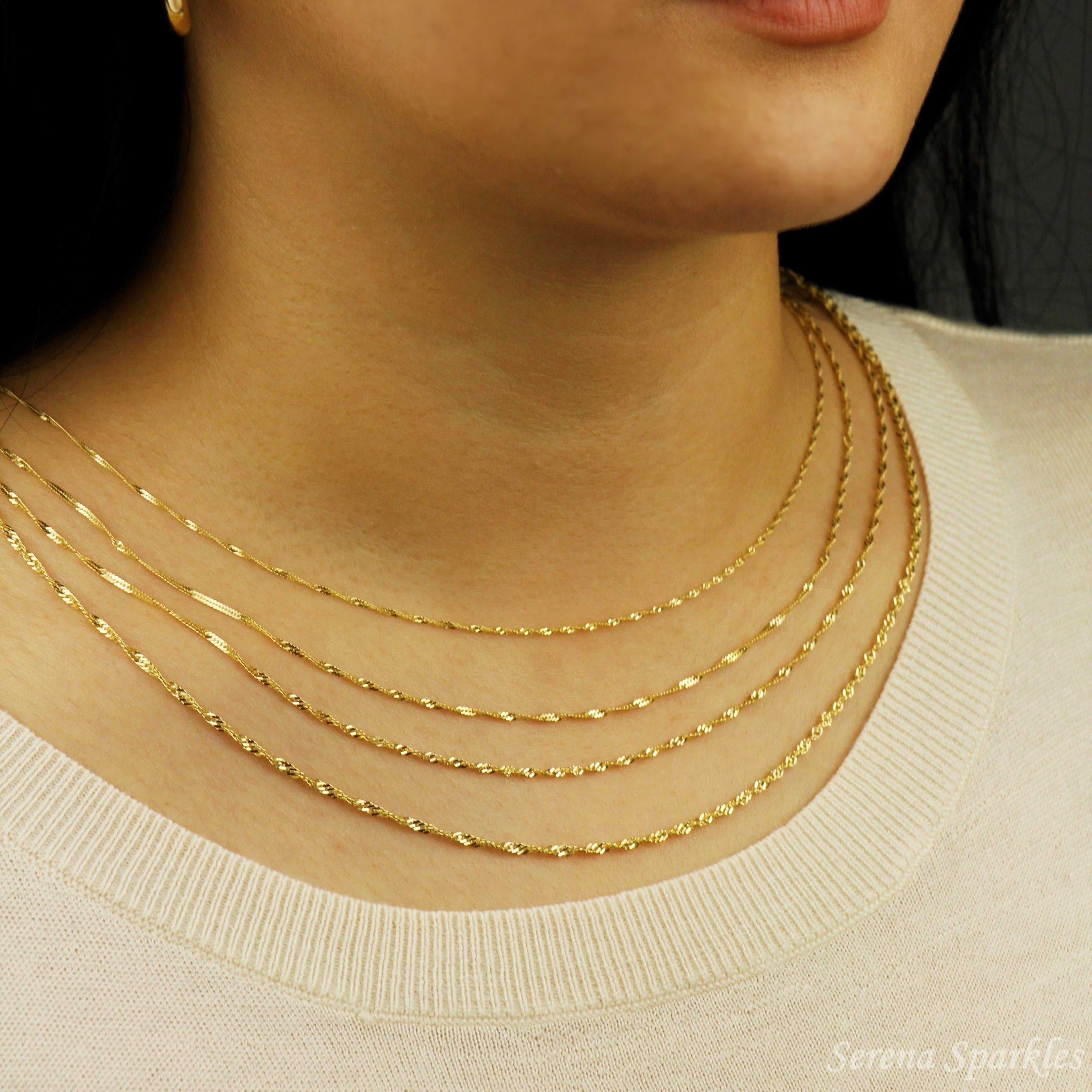 10k Solid Gold Twisted Chain Necklace - Serena Sparkles