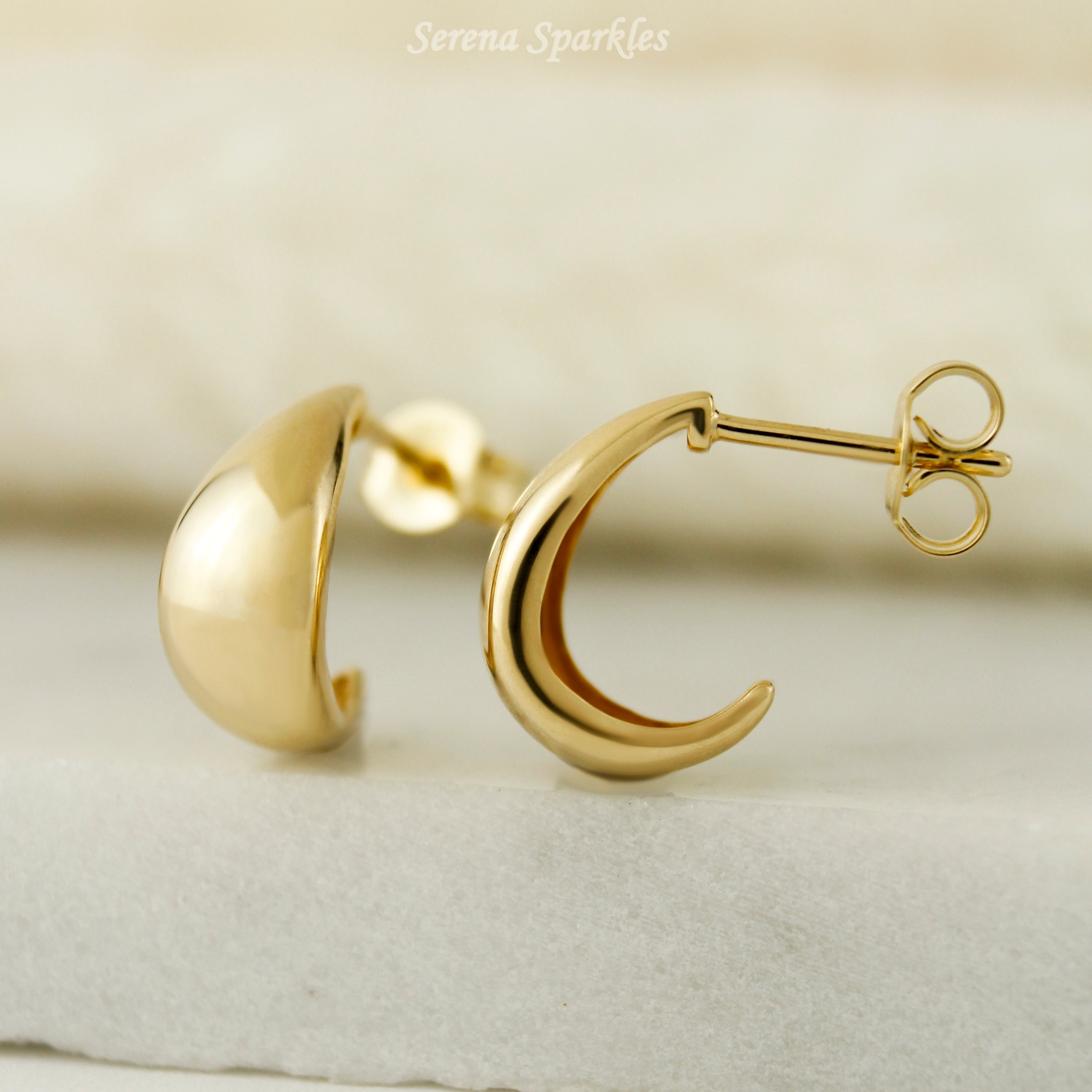 10k Solid Gold Dome Huggie Earrings - Serena Sparkles