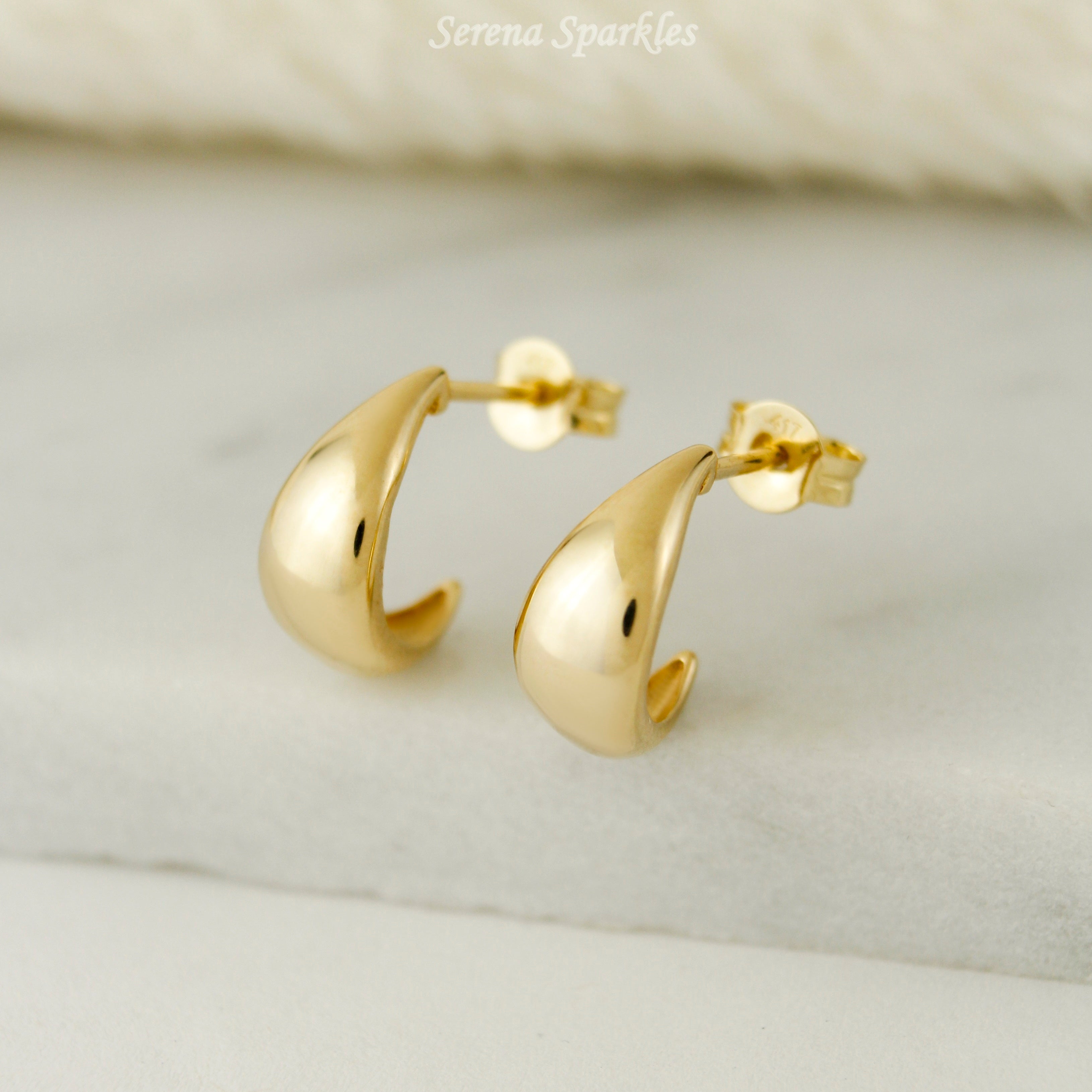 10k Solid Gold Dome Huggie Earrings - Serena Sparkles