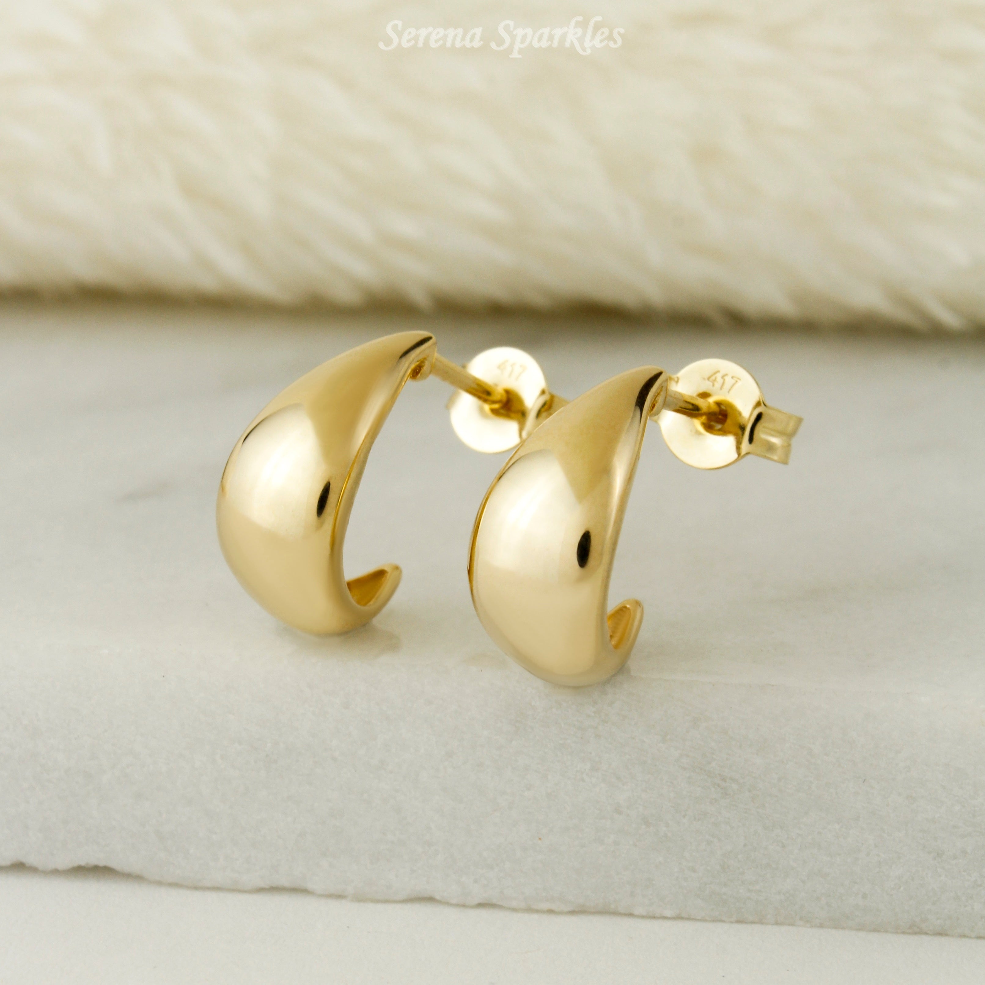 10k Solid Gold Dome Huggie Earrings - Serena Sparkles