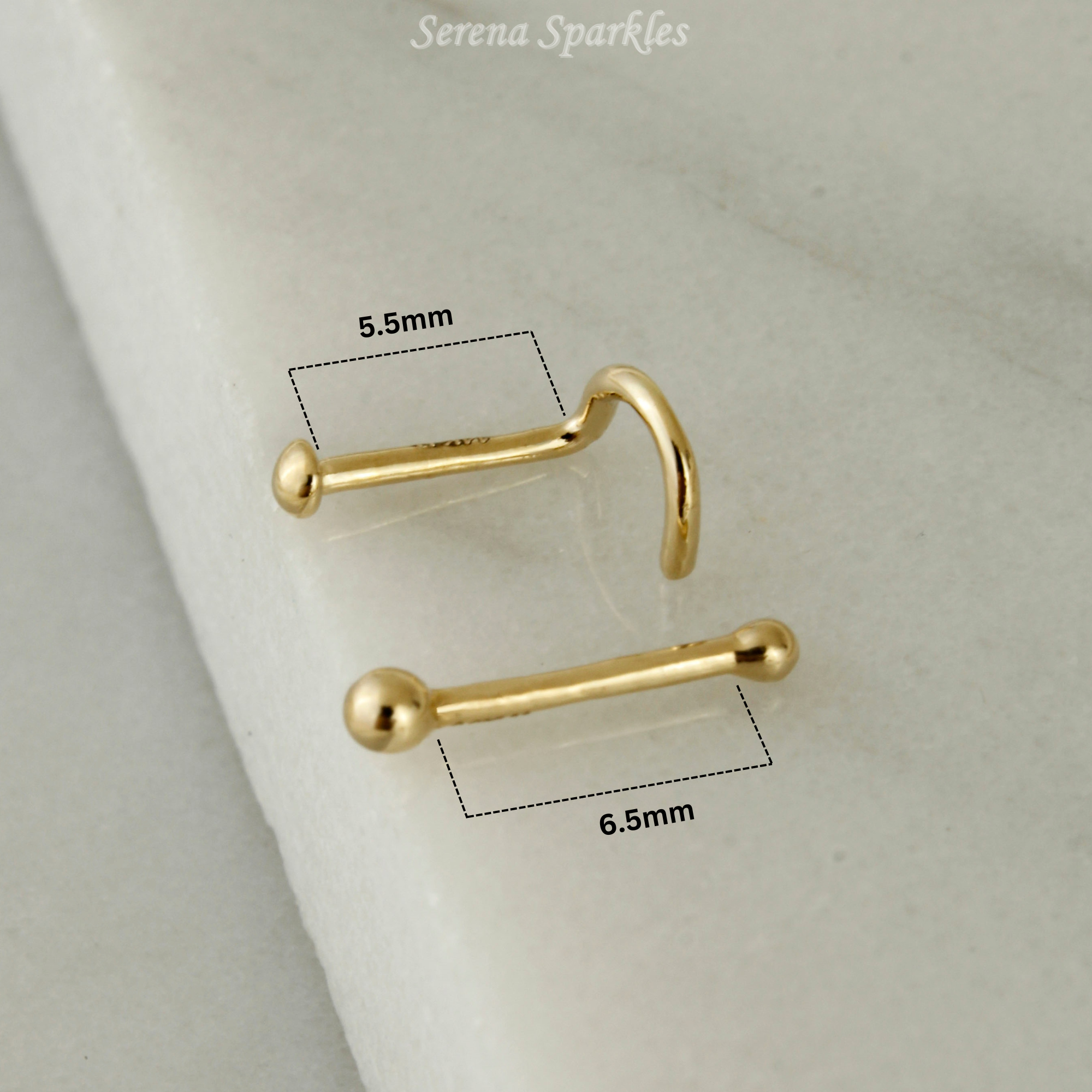 14k Solid Gold Ball Nose Stud - Serena Sparkles