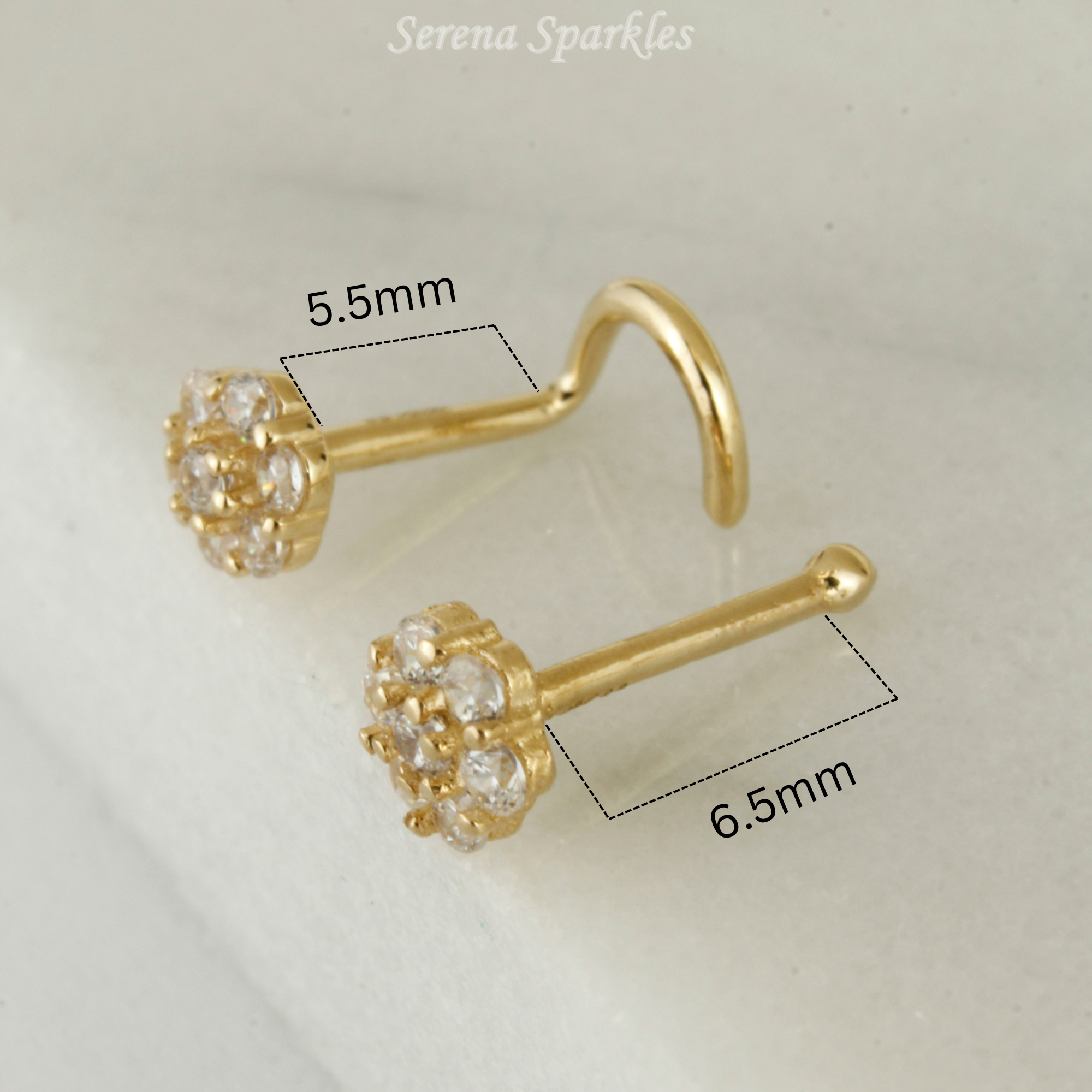 14k Solid Gold Flower Nose Stud - Serena Sparkles