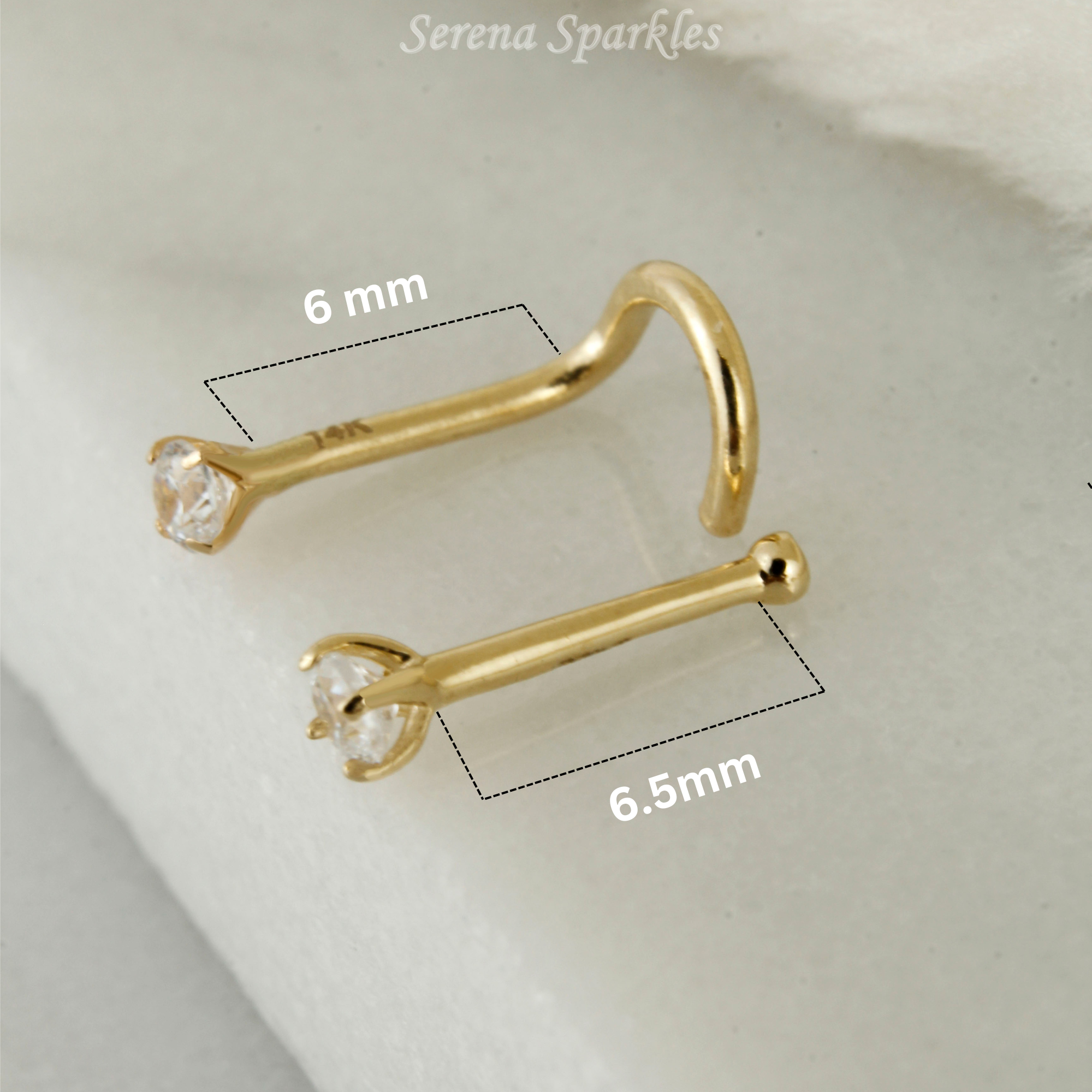 14k Solid Gold CZ Nose Stud - Serena Sparkles