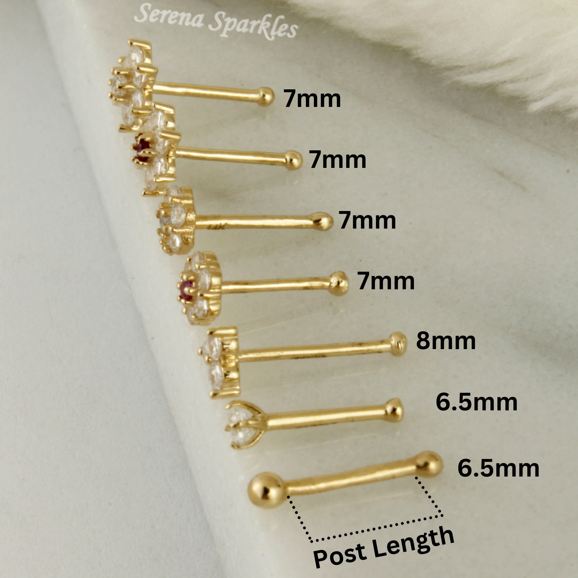 14k Solid Gold 20G Nose Stud - Serena Sparkles