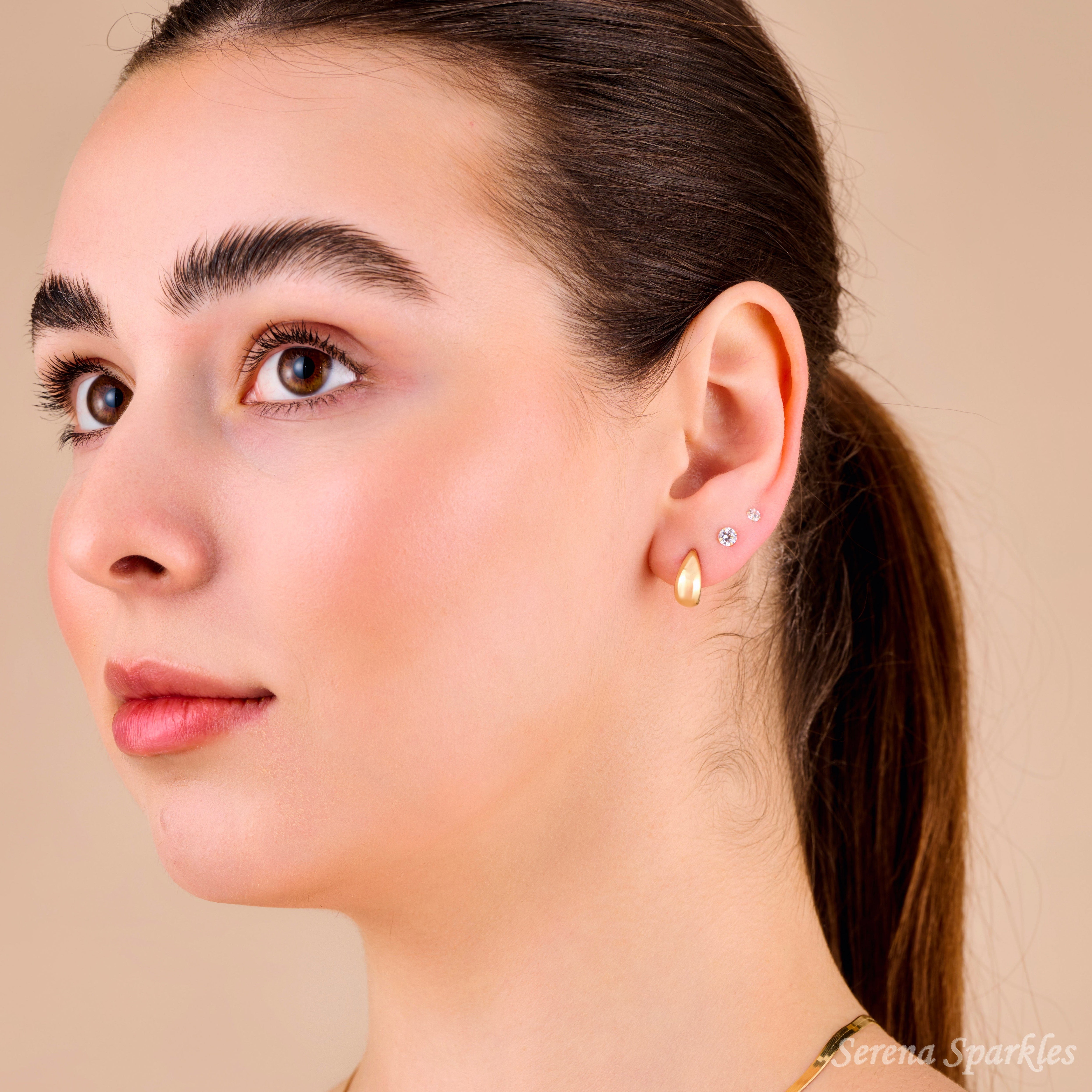 10k Solid Gold Dome Huggie Earrings - Serena Sparkles