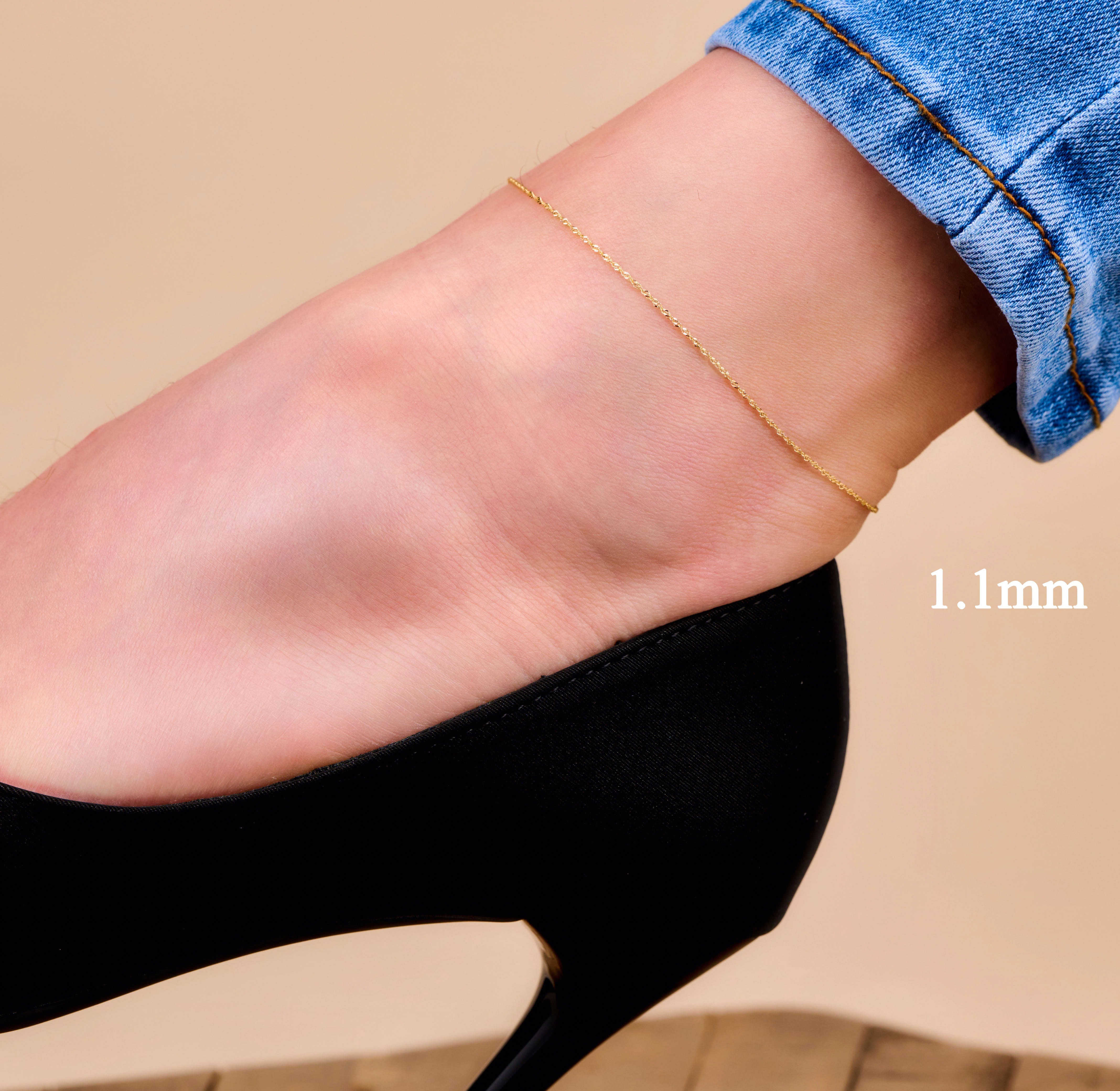 10k Solid Gold Twisted Chain Anklet - Serena Sparkles