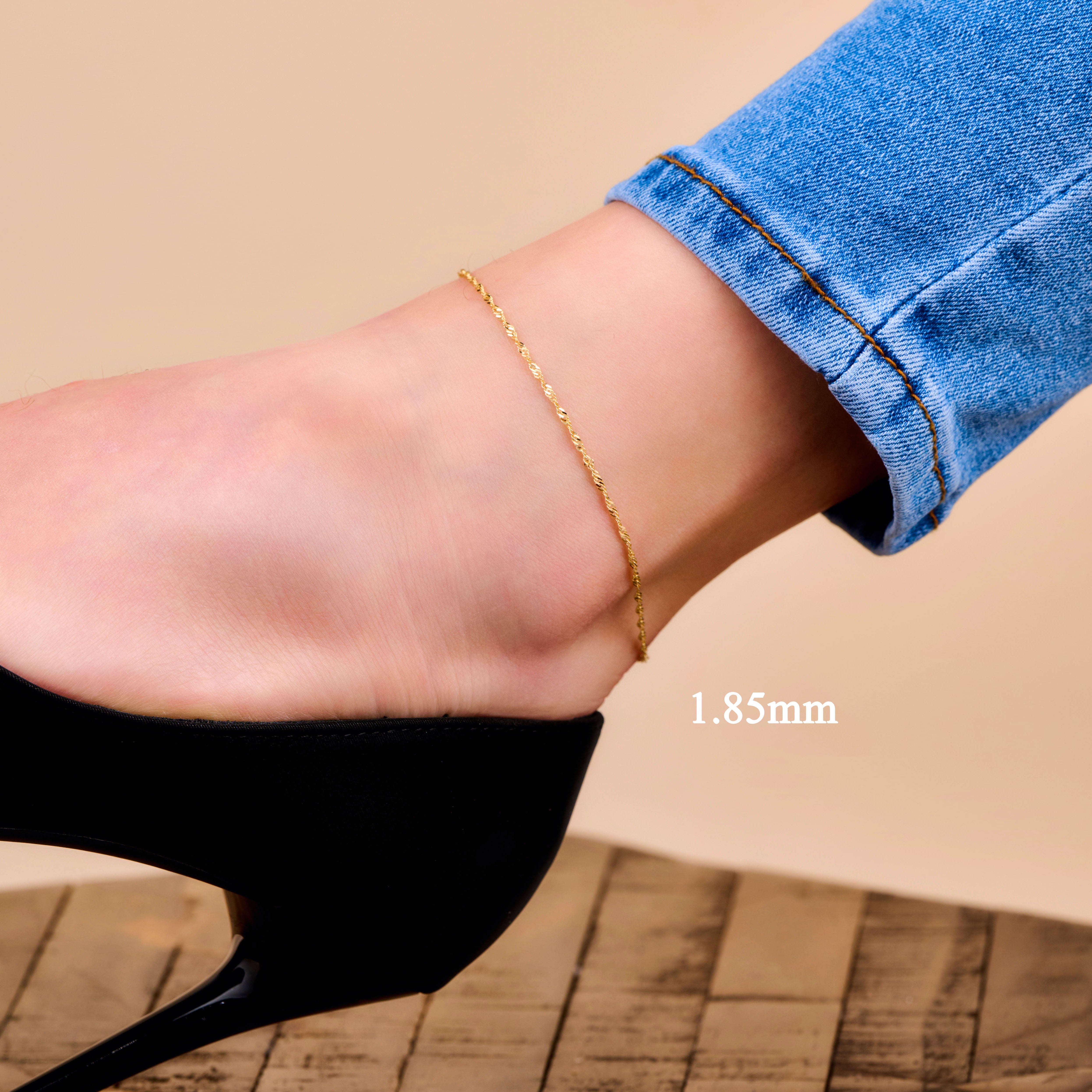 10k Solid Gold Twisted Chain Anklet - Serena Sparkles