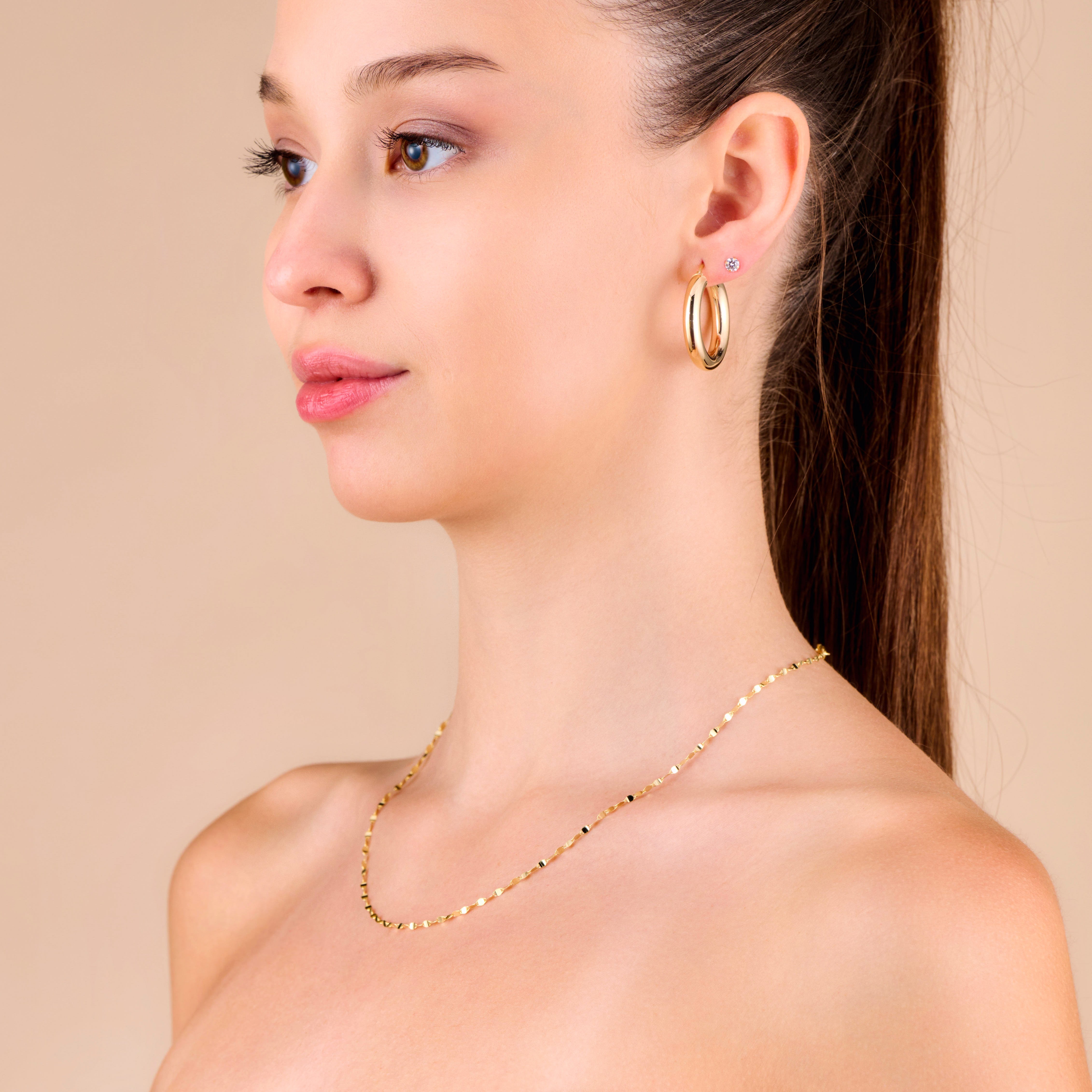 10k Solid Gold Sparkle Mirror Chain Necklace - Serena Sparkles