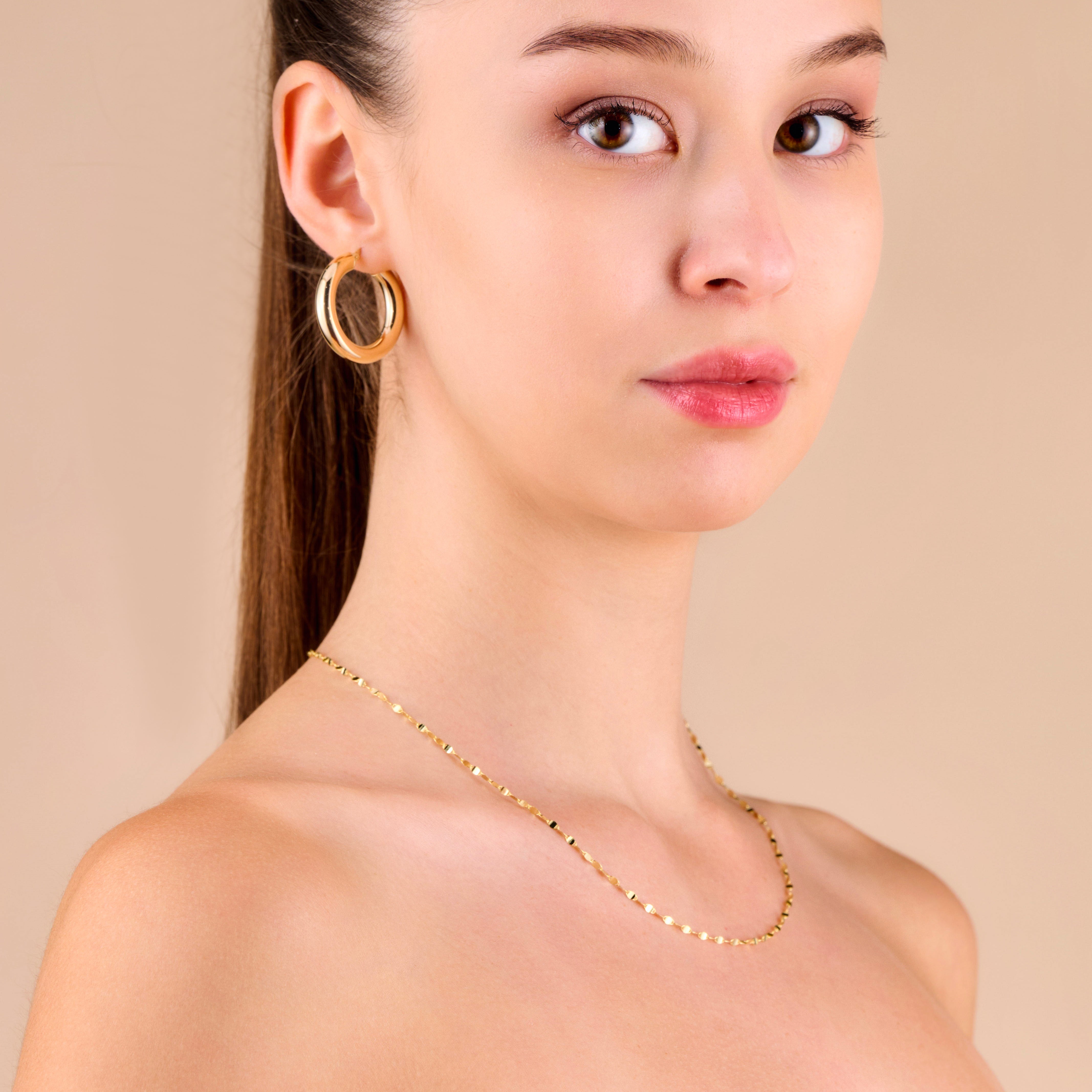 10k Solid Gold Sparkle Mirror Chain Necklace - Serena Sparkles