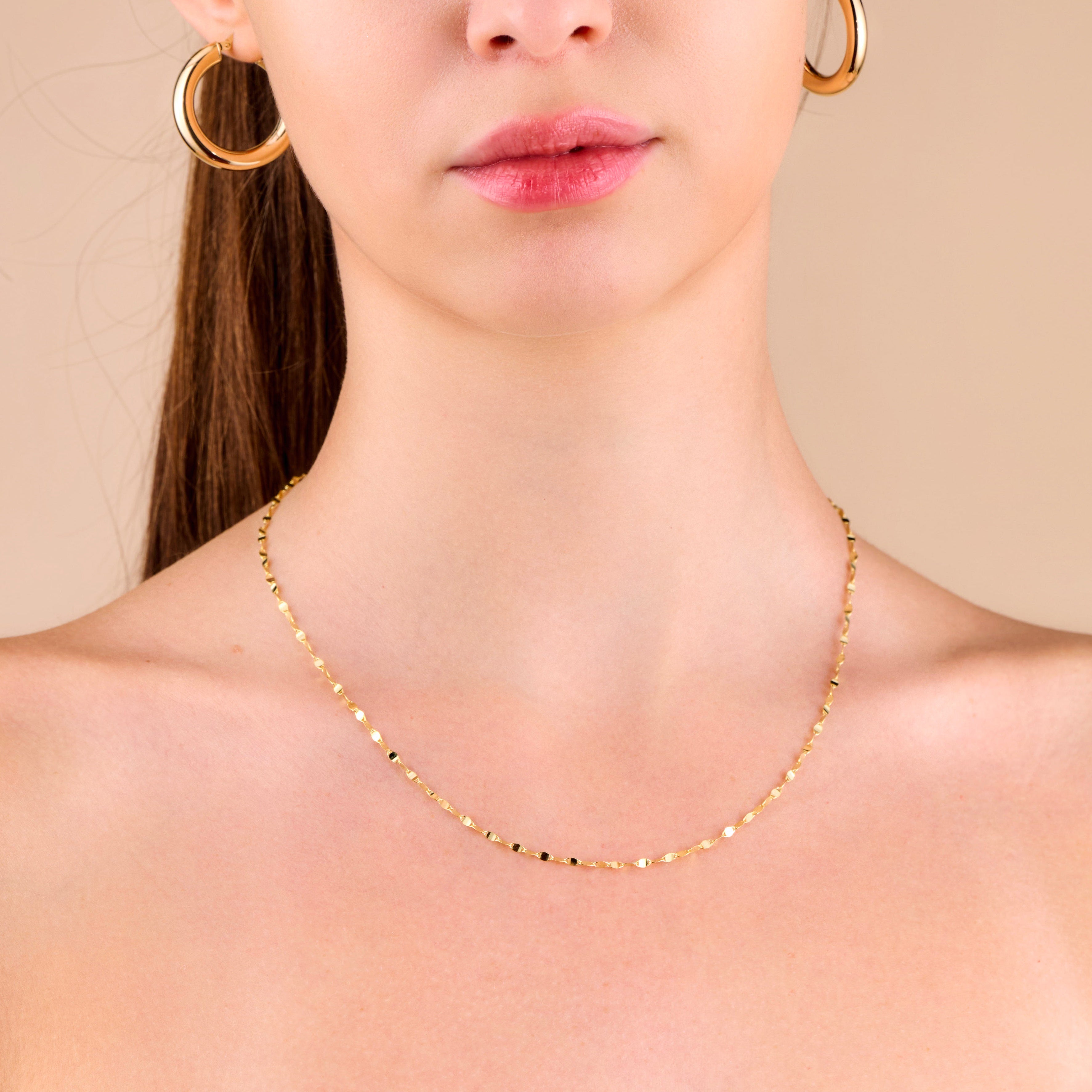 10k Solid Gold Sparkle Mirror Chain Necklace - Serena Sparkles