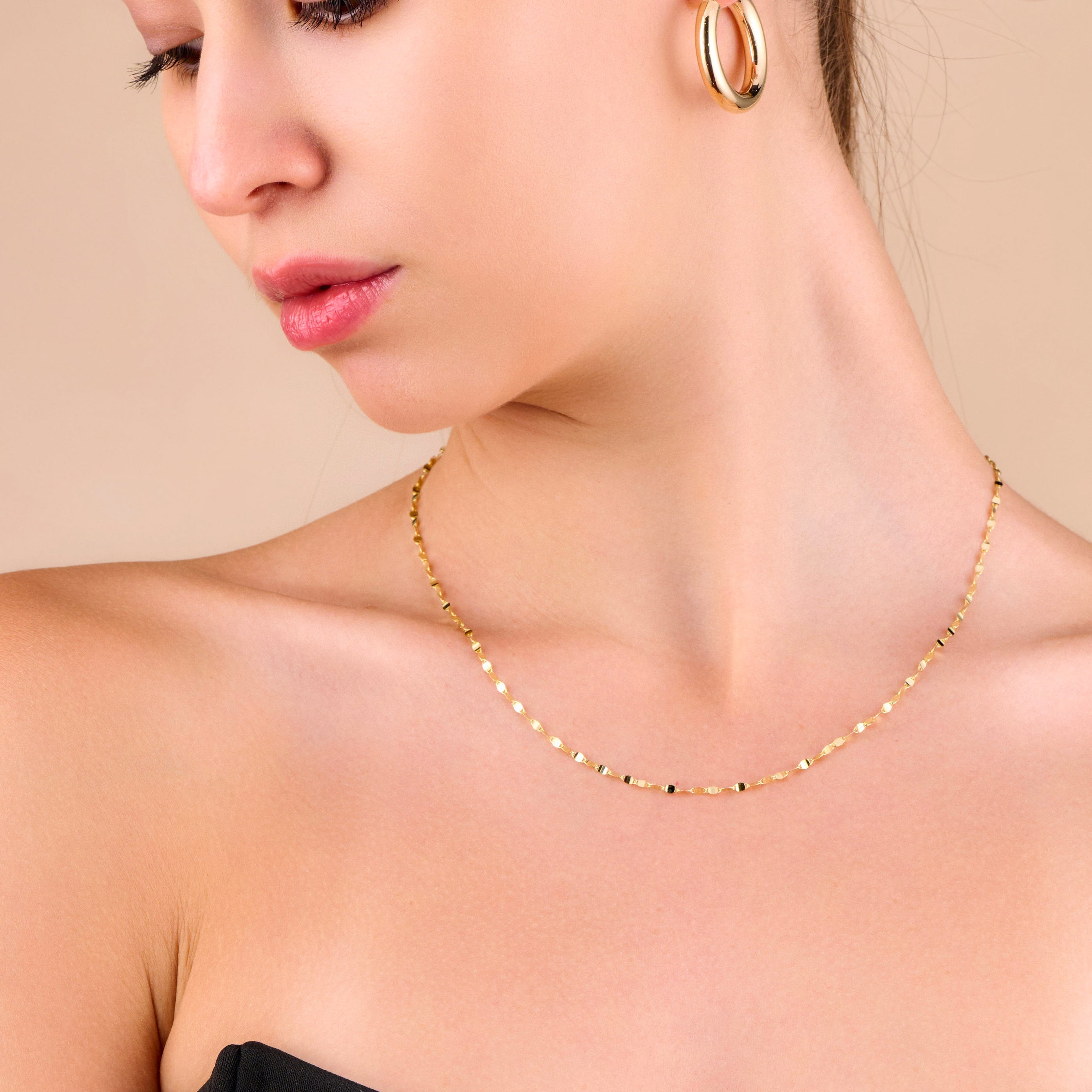 10k Solid Gold Sparkle Mirror Chain Necklace - Serena Sparkles