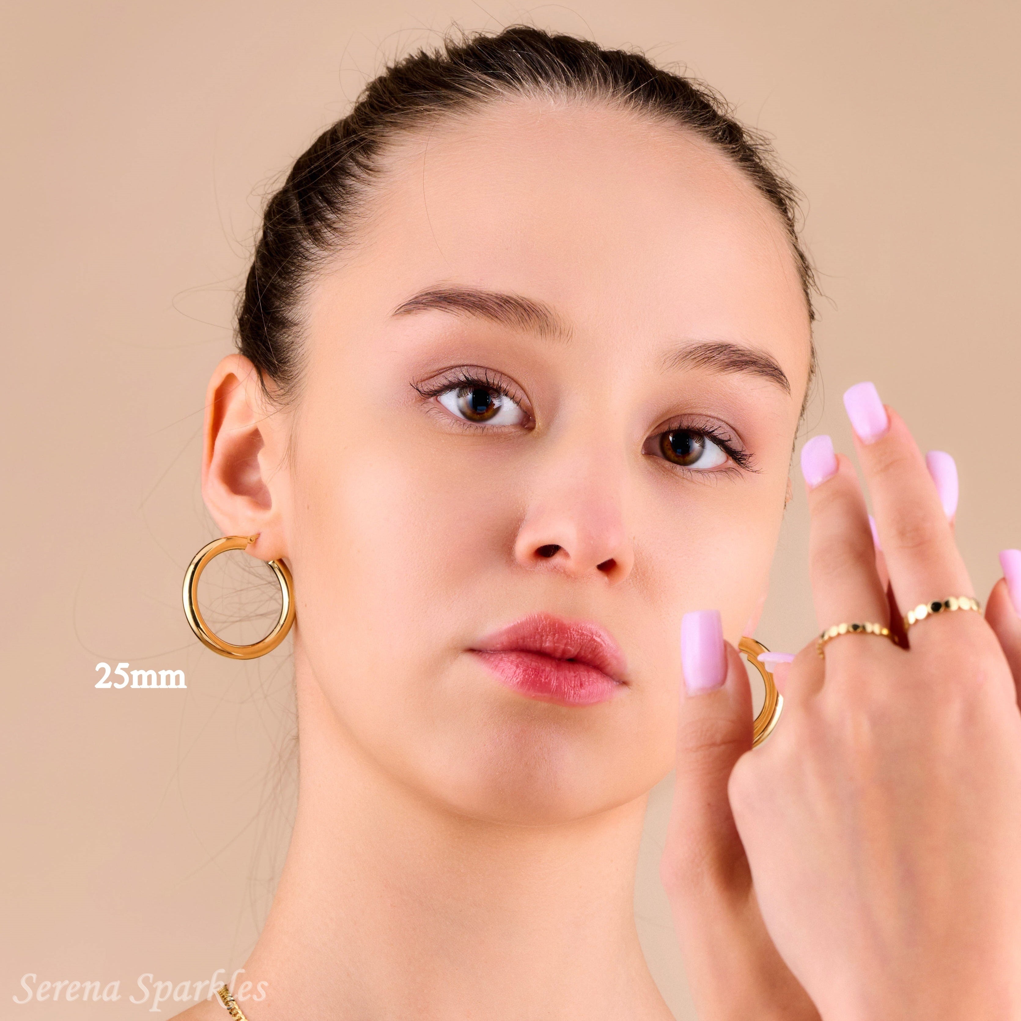 10k Solid Gold Classic 4mm Tube Hoop Earrings - Serena Sparkles