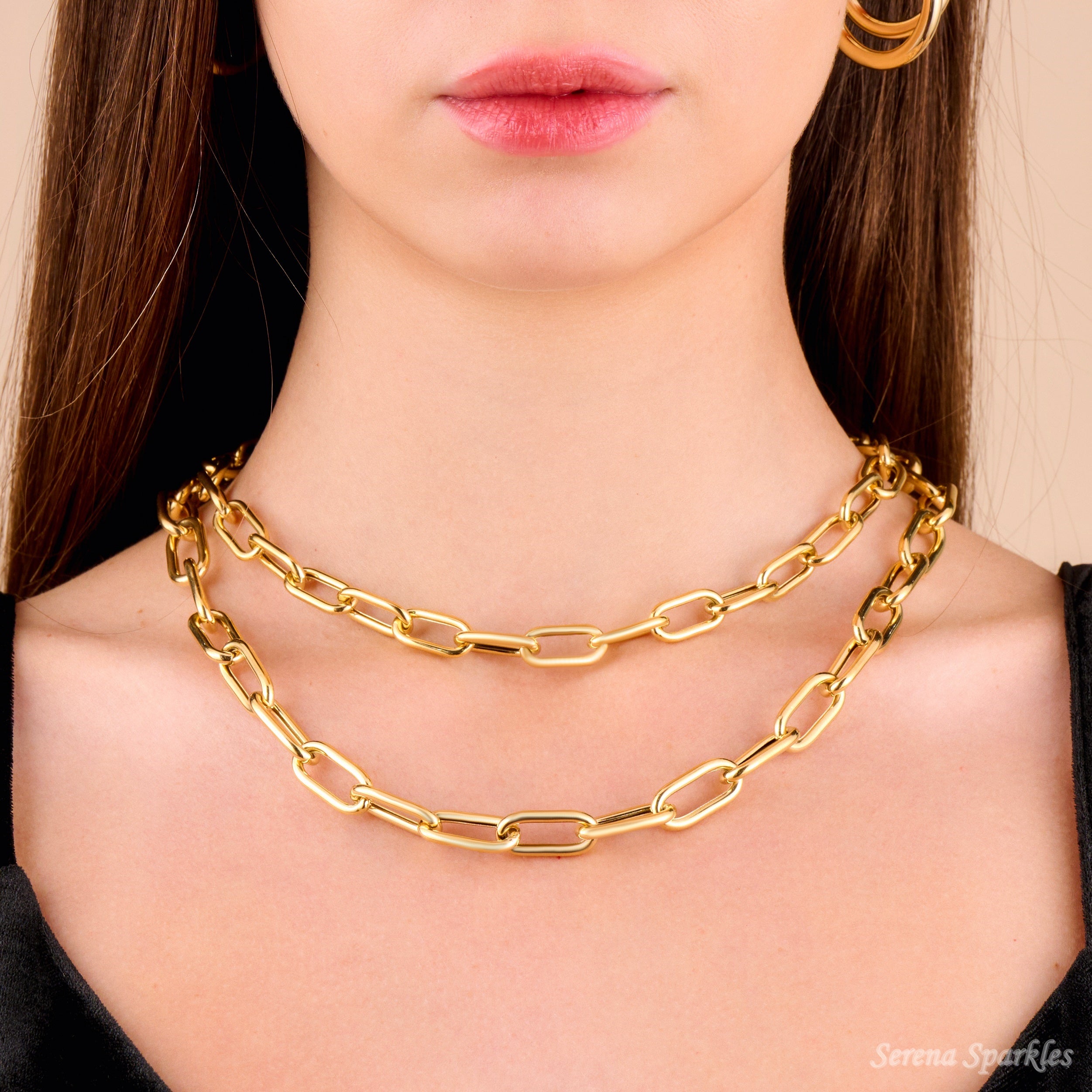 10k Real Gold Chunky Paperclip Chain Necklace - Serena Sparkles