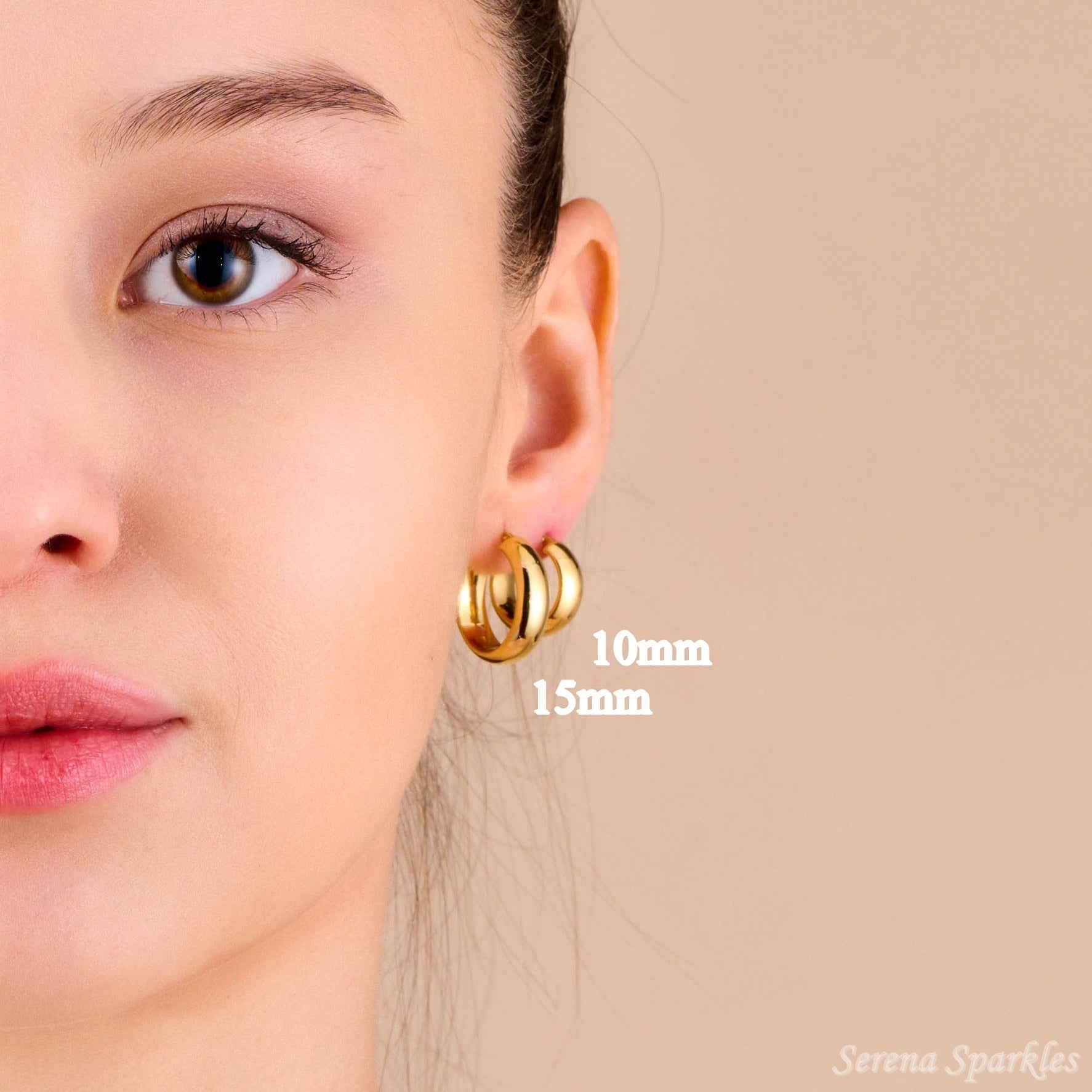 10k Solid Gold Thick Minimalist Hoop Earrings - Serena Sparkles